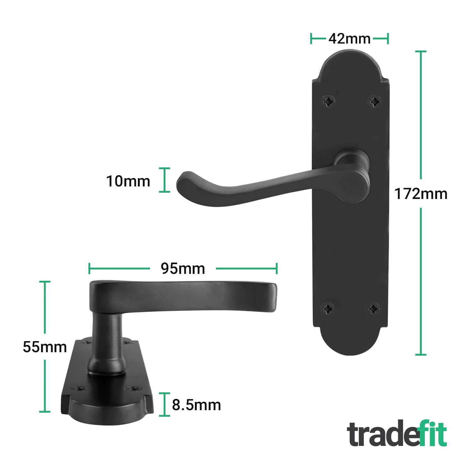 Victorian Rectory Matt Black Lever Door Handle Pack - 76mm Latch - 76mm Hinges - Image 2