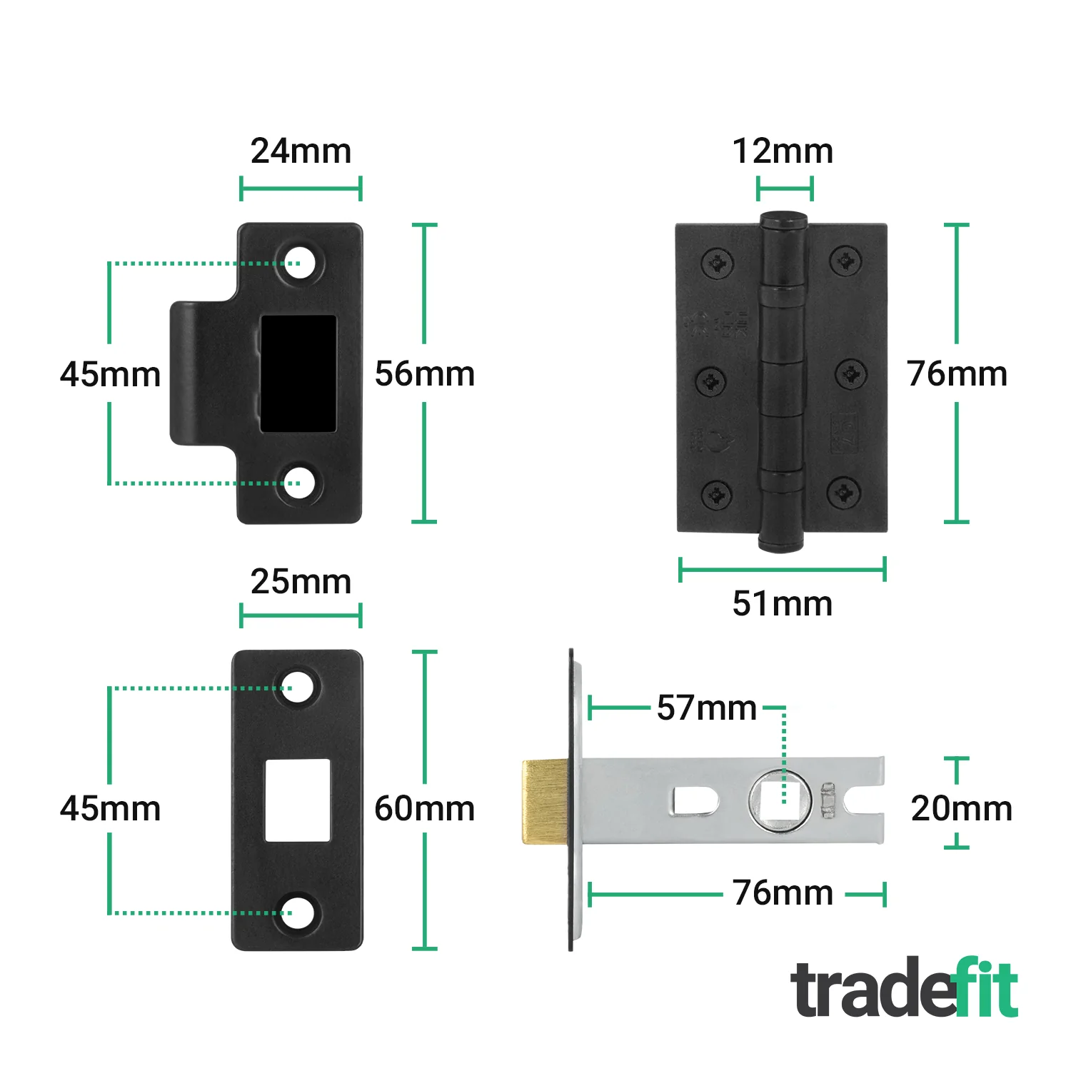 Victorian Rectory Matt Black Lever Door Handle Pack - 76mm Latch - 76mm Hinges - Image 3