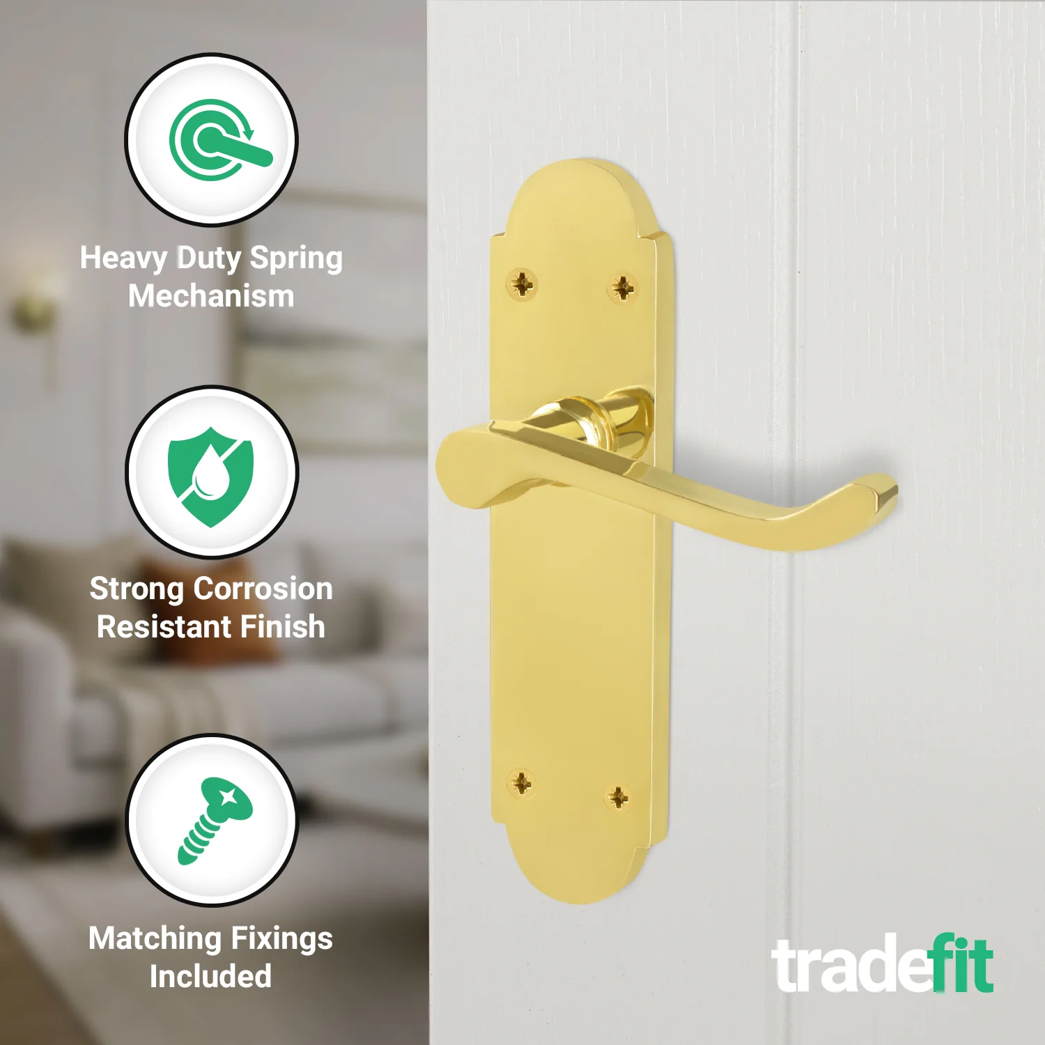 Victorian Rectory Polished Brass Door Handle Pack - 78mm Latch - 76mm Hinges - Image 4