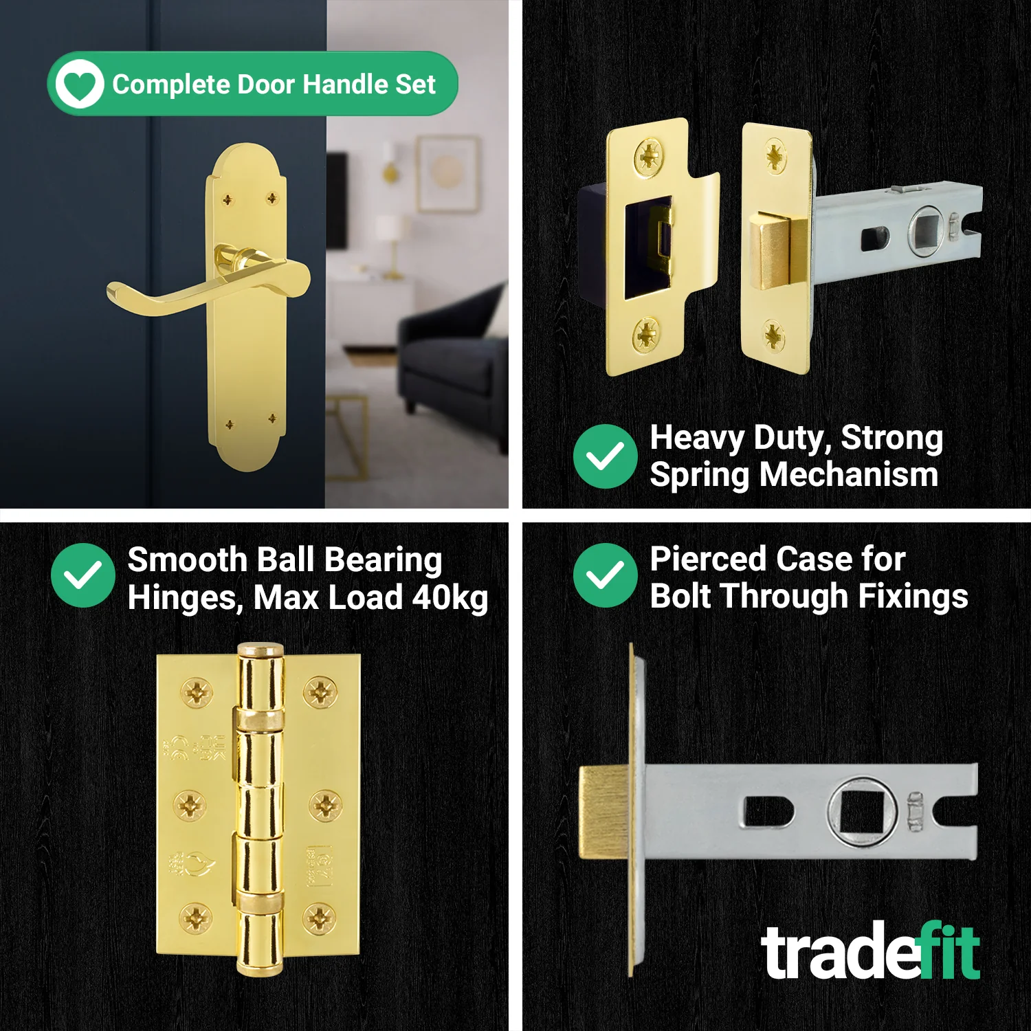 Victorian Rectory Polished Brass Door Handle Pack - 78mm Latch - 76mm Hinges - Image 5