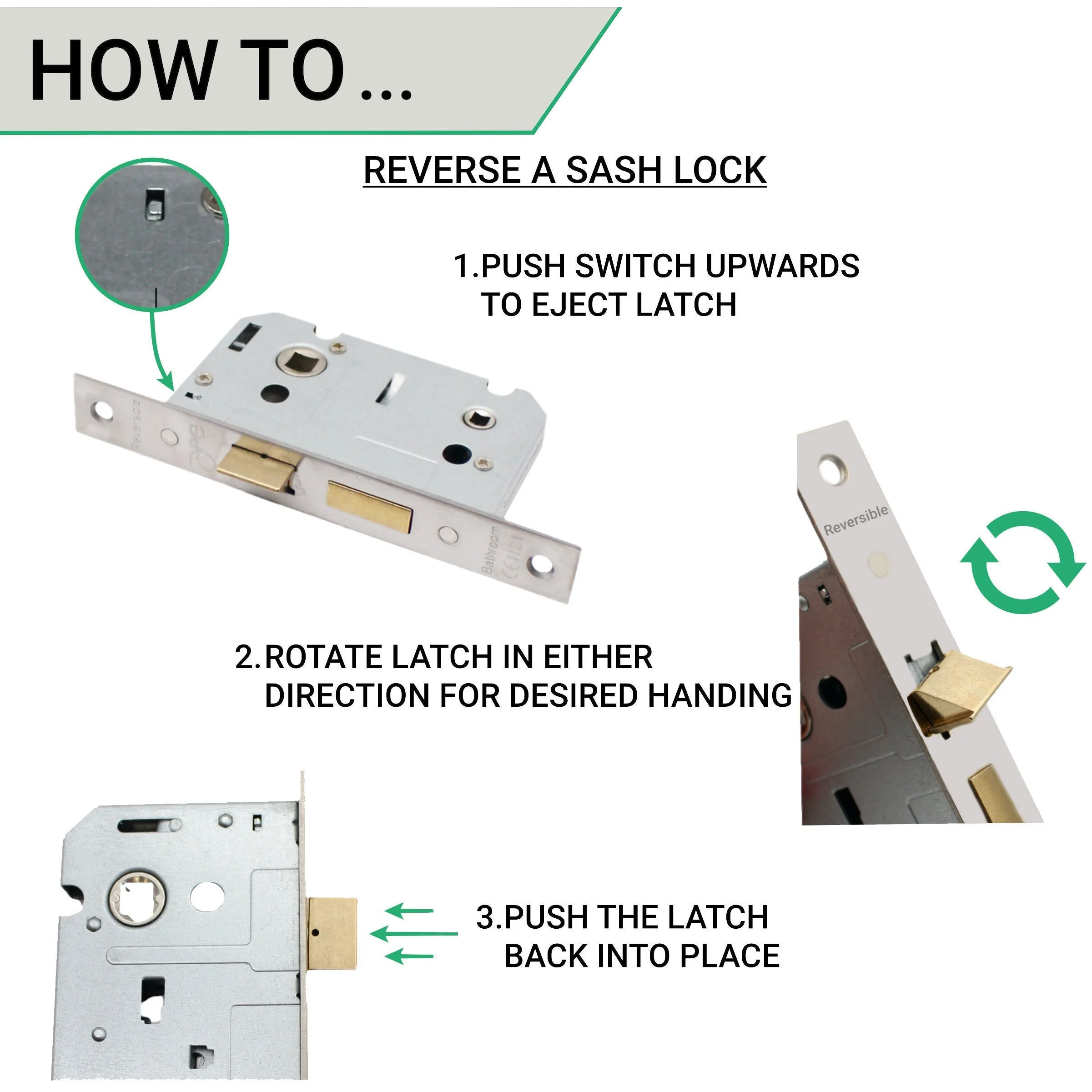 Return To Door Lever on Rose Handle Bathroom Lock Kit - Satin Stainless Steel - 102mm Hinges - 80mm Lock - Image 6