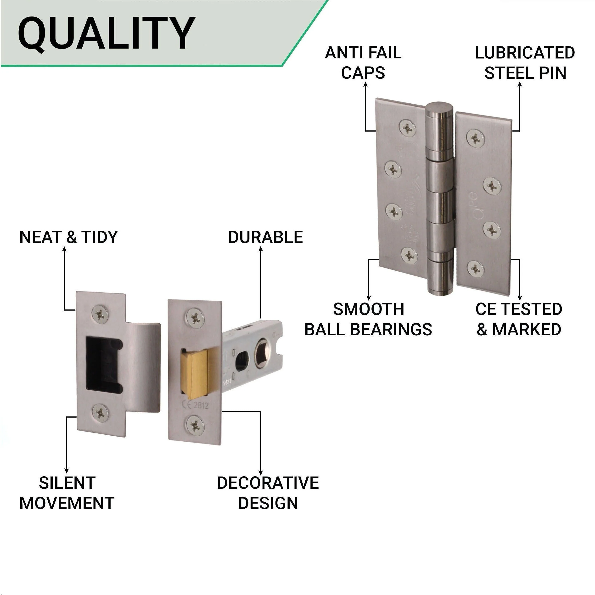 Return To Door Lever on Rose Handle Hinges & Latch Kit – Satin Aluminium - 102mm Hinges -66mm Latch - Image 4