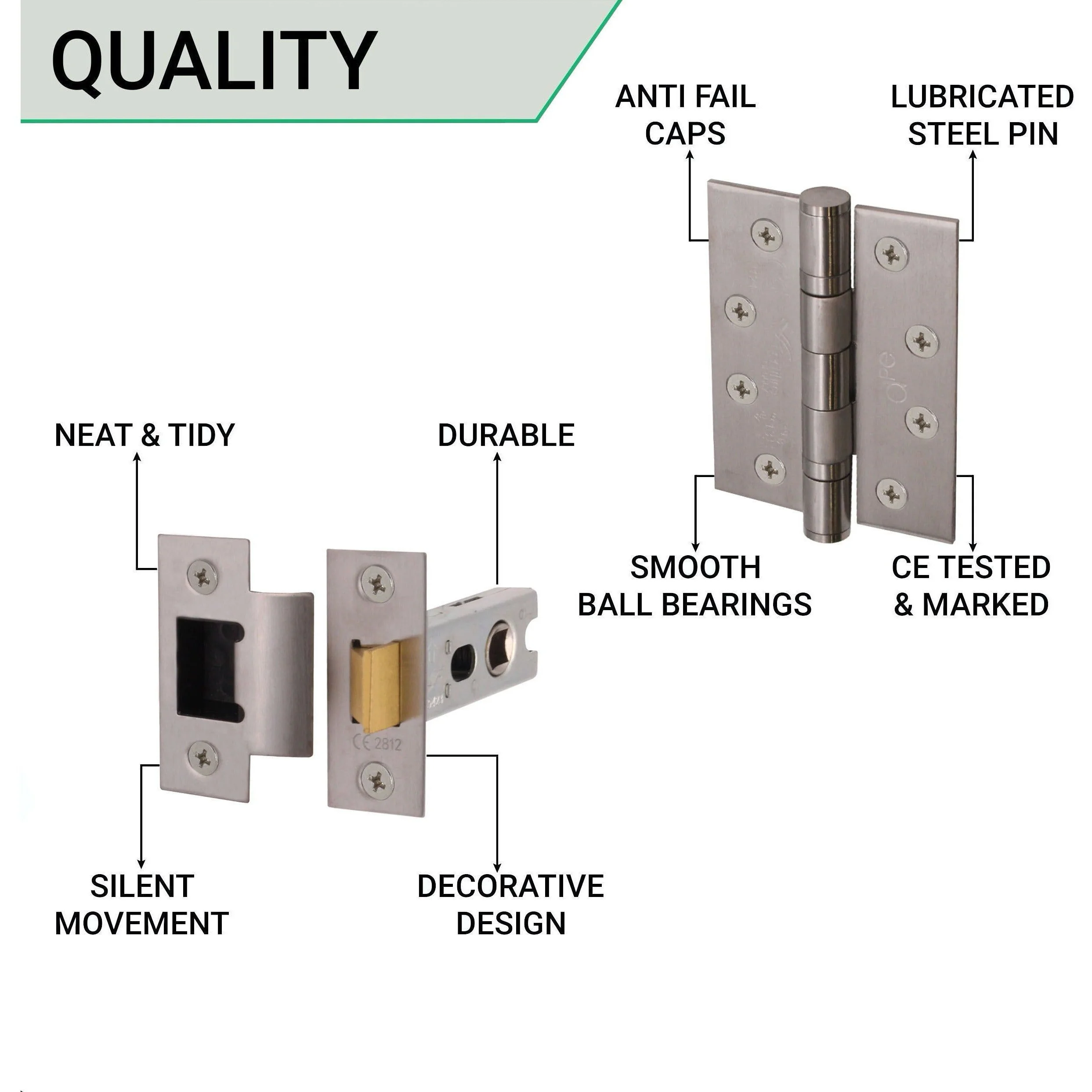 Return To Door Lever on Rose Handle Hinges & Latch Kit – Satin Stainless Steel - 102mm Hinges -66mm Latch - Image 4