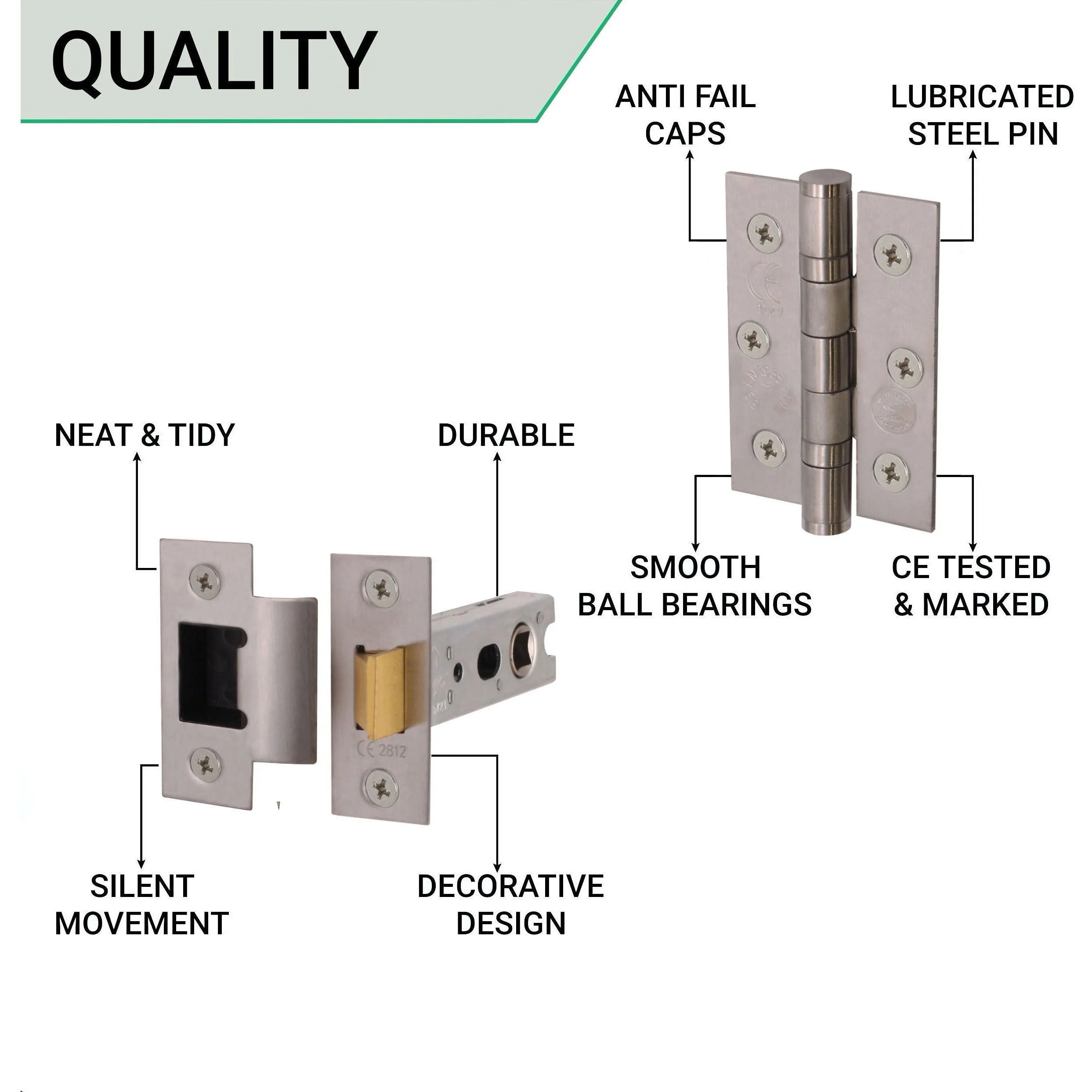 Return To Door Lever on Rose Handle Hinges & Latch Kit – Satin Aluminium - 76mm Hinges - 76mm Latch - Image 4