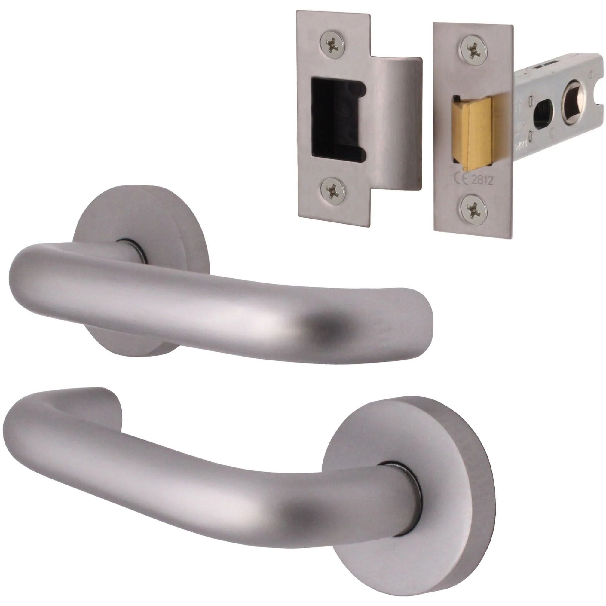 Return To Door Lever on Rose Handle & Latch Kit – Satin Aluminium - 66mm Latch