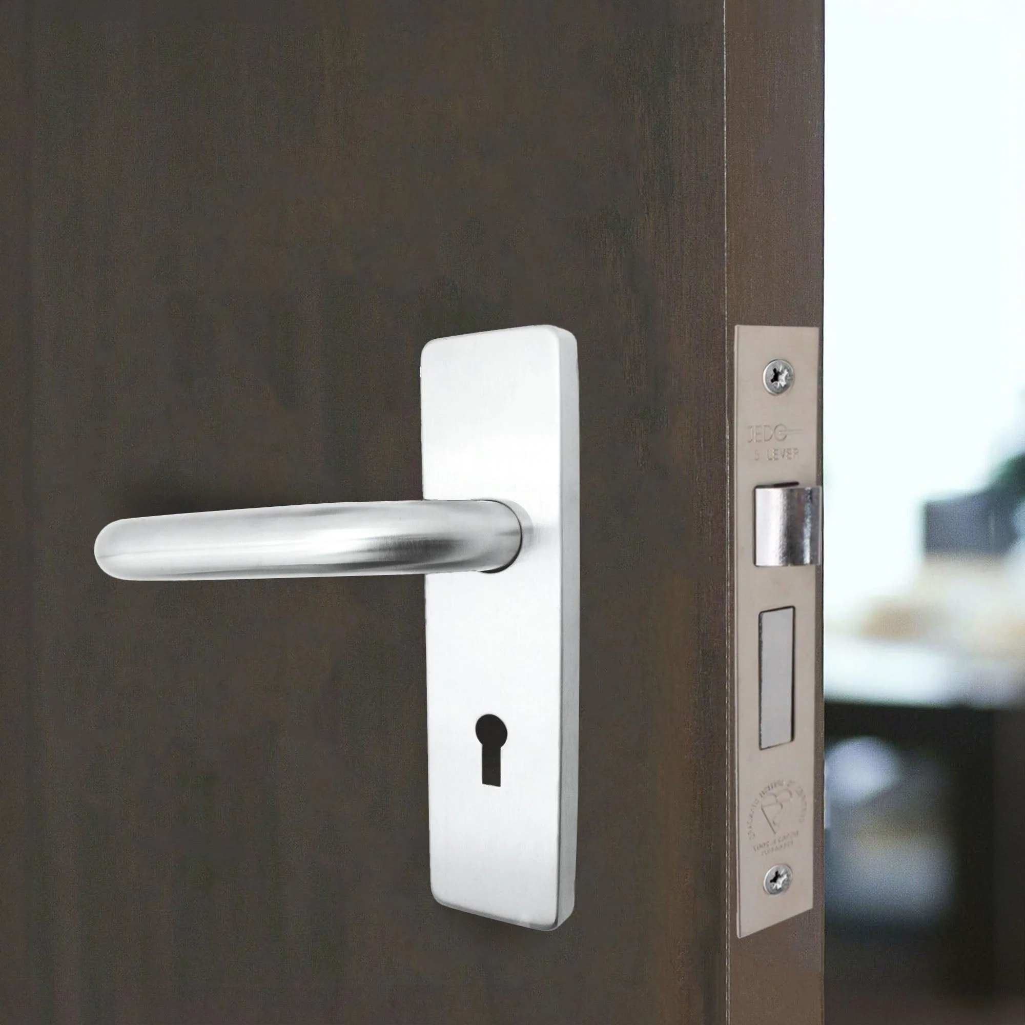 Round Bar 19mm Safety Return To Door 5 Lever Lock Pack - 175 x 44mm - 76mm Lock x 102mm Hinges - Satin Stainless - Image 6