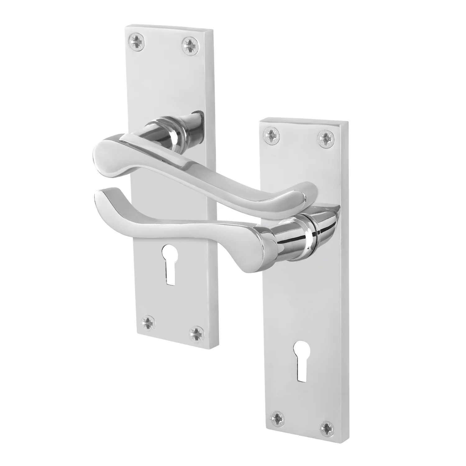 Victorian Scroll Polished Chrome Lever Lock Door Handles - Keyhole