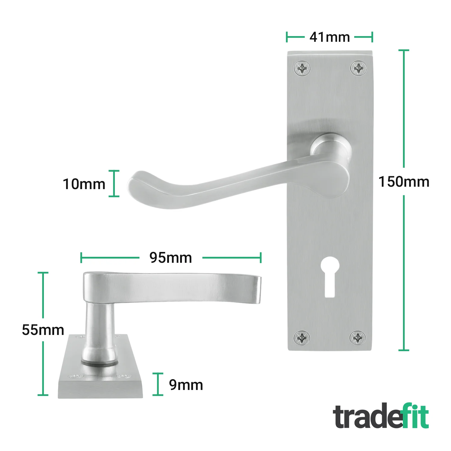 Victorian Scroll Satin Chrome Lever Lock Door Handles - Keyhole - Image 2