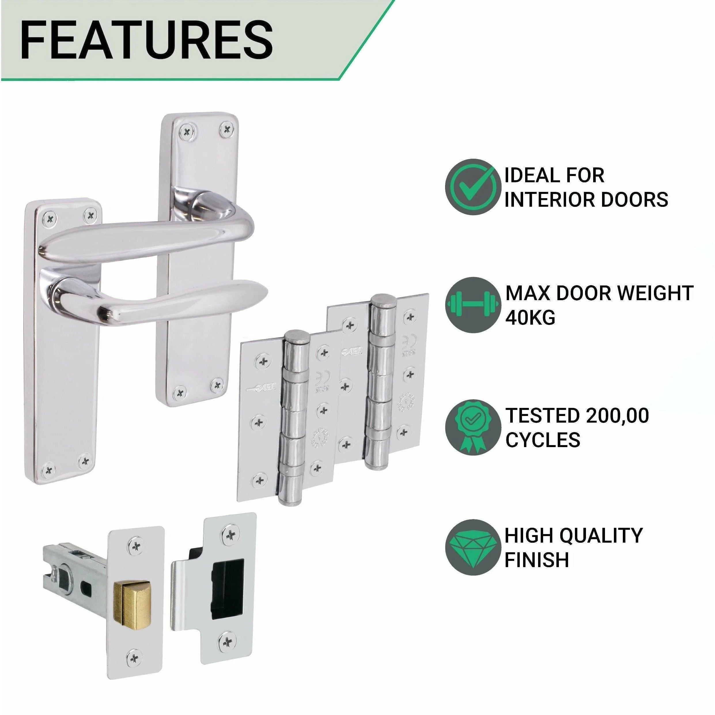 Sassari Polished Chrome Lever Door Handle Pack - Latch - Image 2