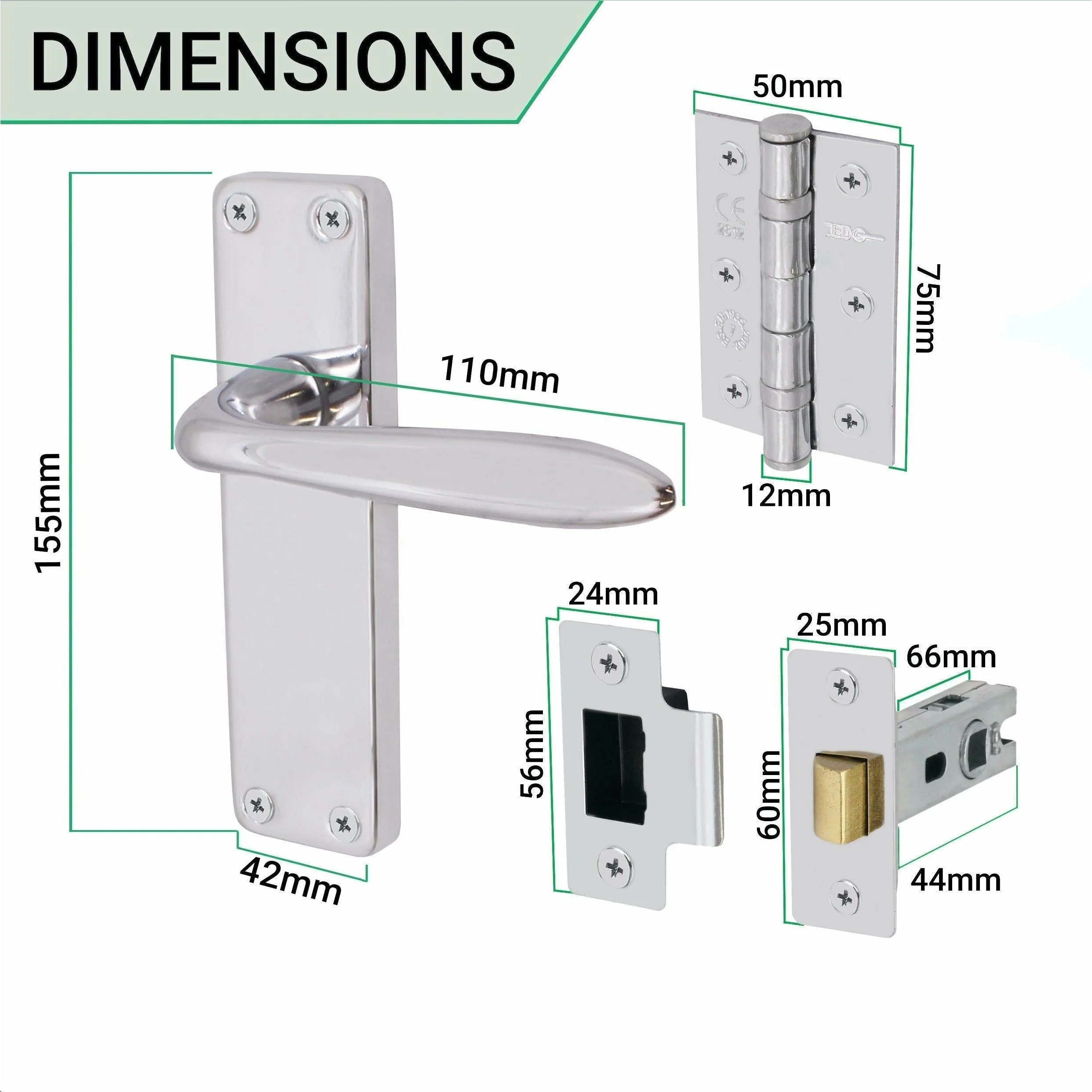 Sassari Polished Chrome Lever Door Handle Pack - Latch - Image 3