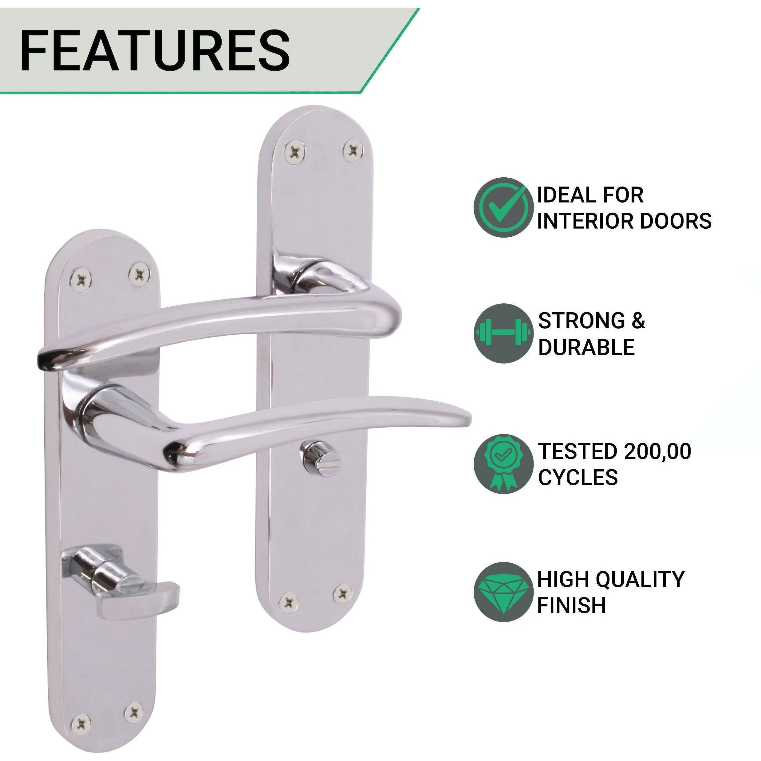 Chrome Lever Door Handles on Backplate Bathroom Door Handles Zeno Design - 180mm - Polished Chrome - Image 2