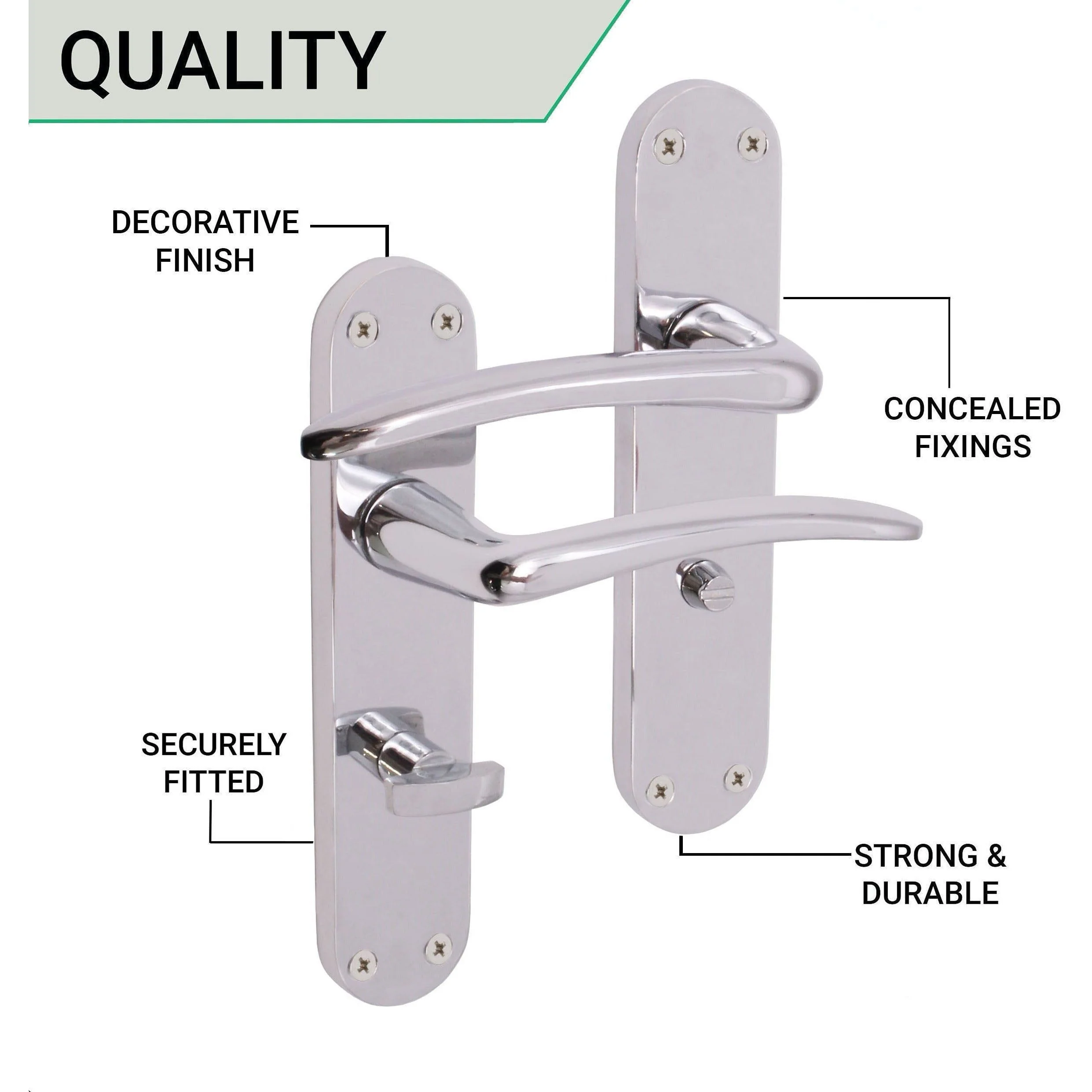Chrome Lever Door Handles on Backplate Bathroom Door Handles Zeno Design - 180mm - Polished Chrome - Image 4