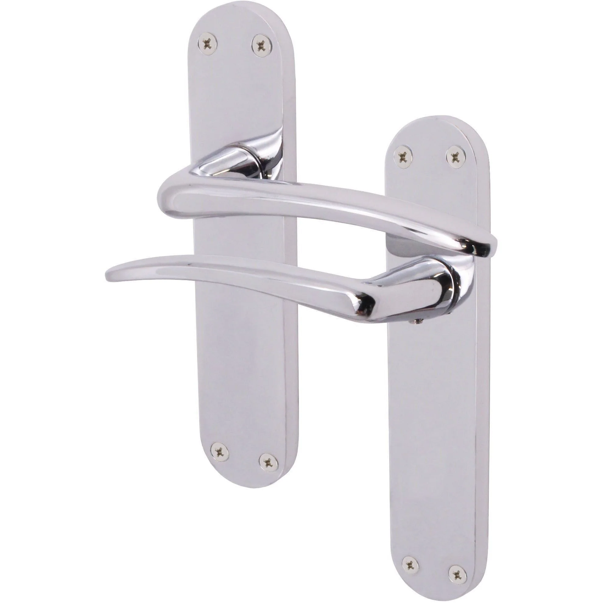 Chrome Lever Door Handles on Backplate Latch Door Handles Zeno Design - 180mm - Polished Chrome