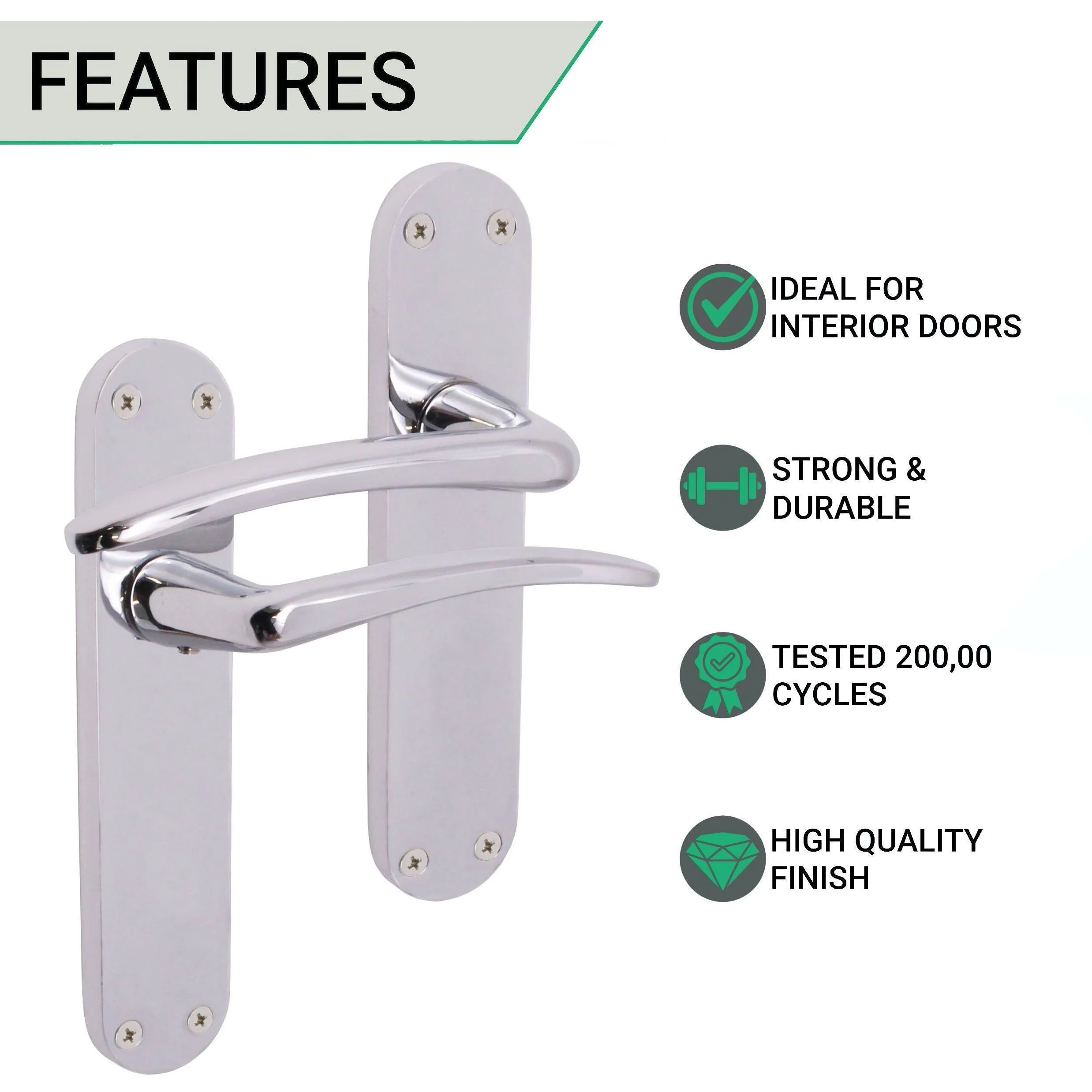 Chrome Lever Door Handles on Backplate Latch Door Handles Zeno Design - 180mm - Polished Chrome - Image 2