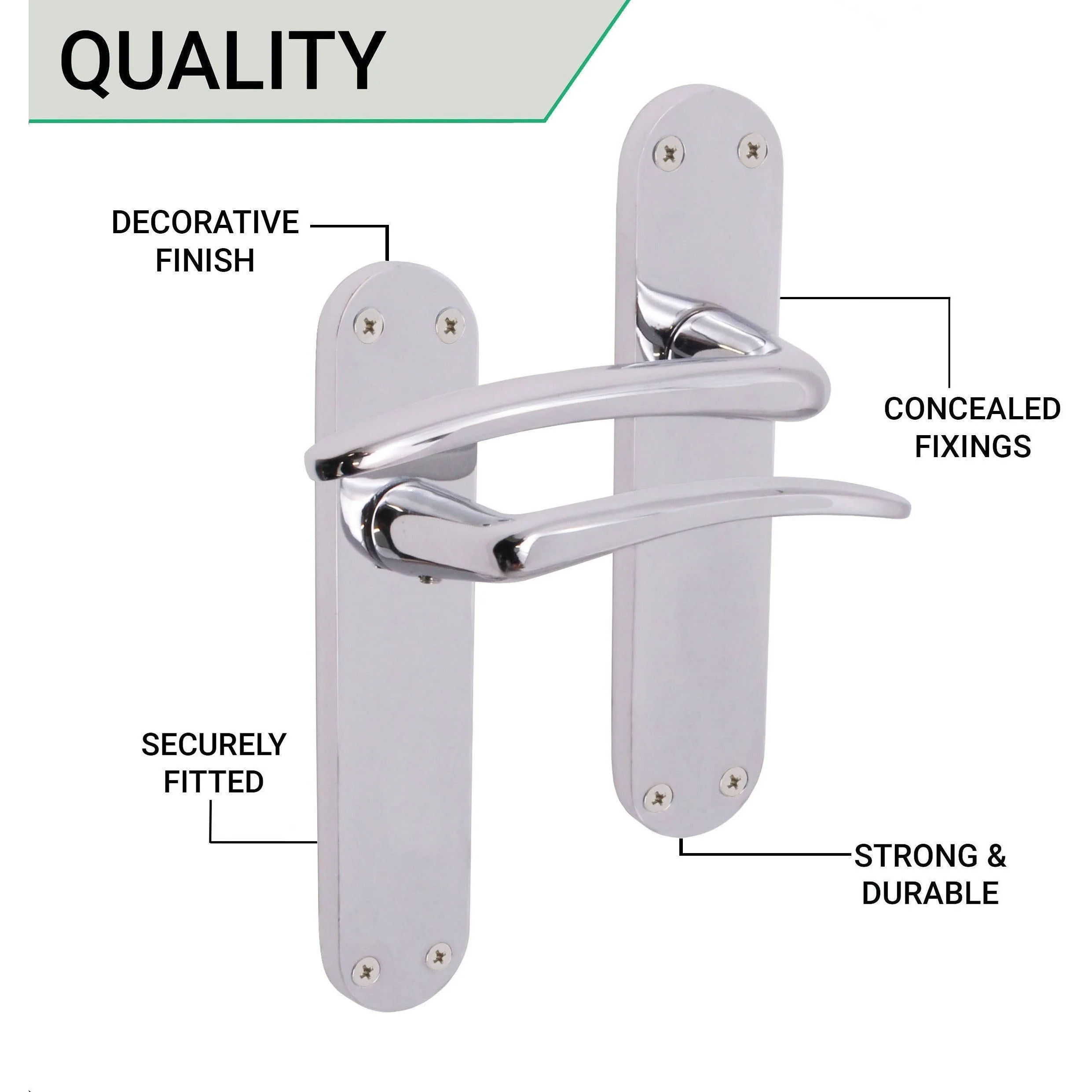 Chrome Lever Door Handles on Backplate Latch Door Handles Zeno Design - 180mm - Polished Chrome - Image 4