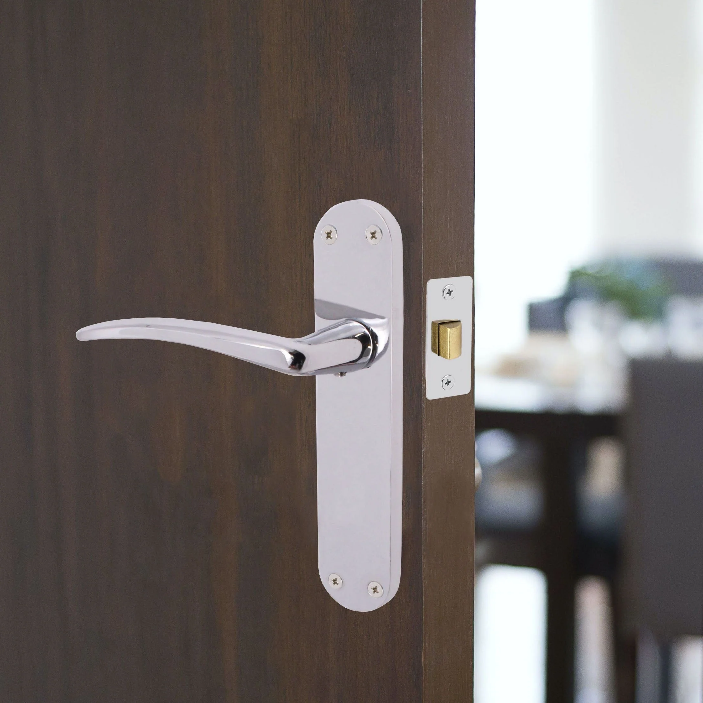 Chrome Lever Door Handles on Backplate Latch Door Handles Zeno Design - 180mm - Polished Chrome - Image 5