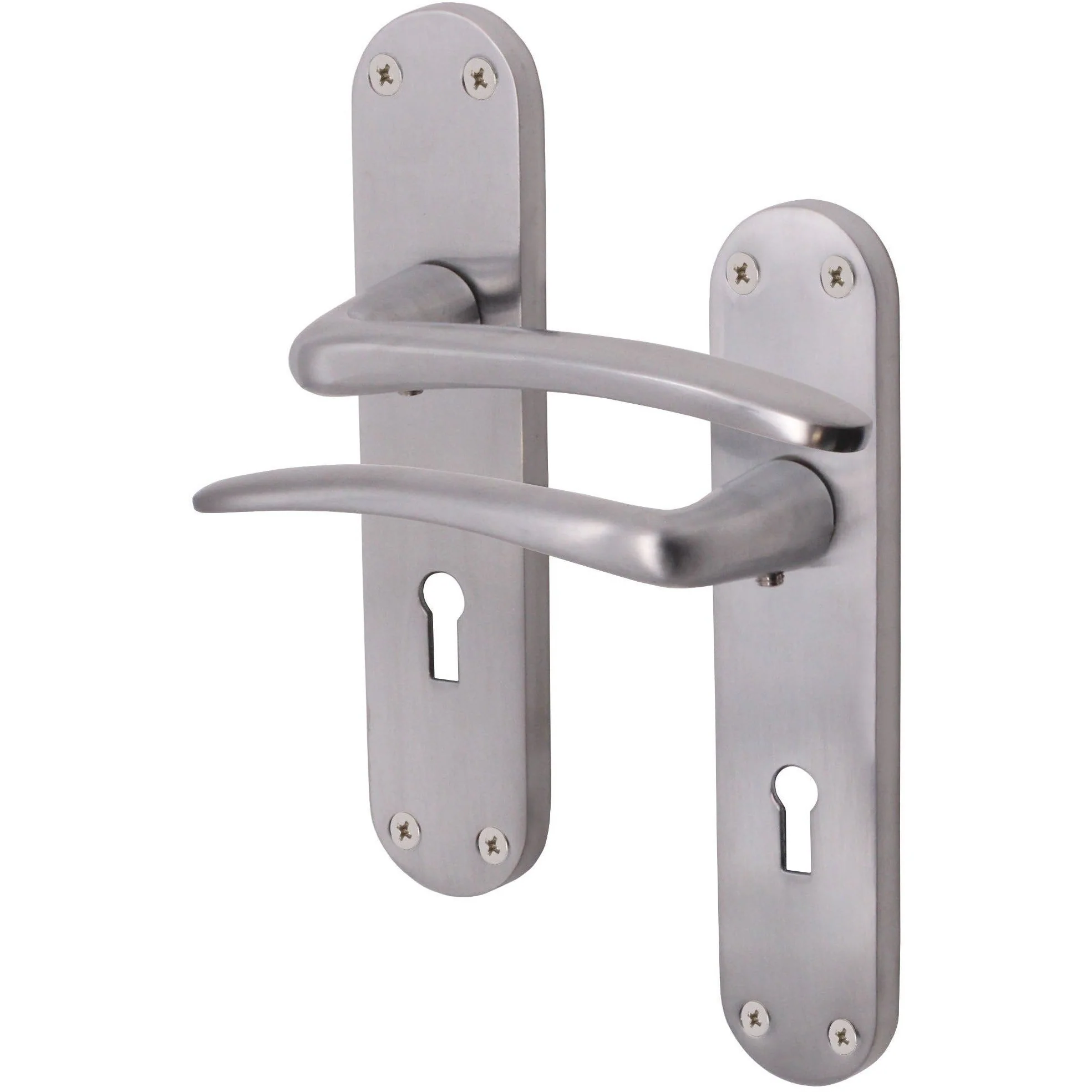 Satin Lever Door Handles on Backplate Lock Door Handles Zeno Design - 180mm - Satin Chrome