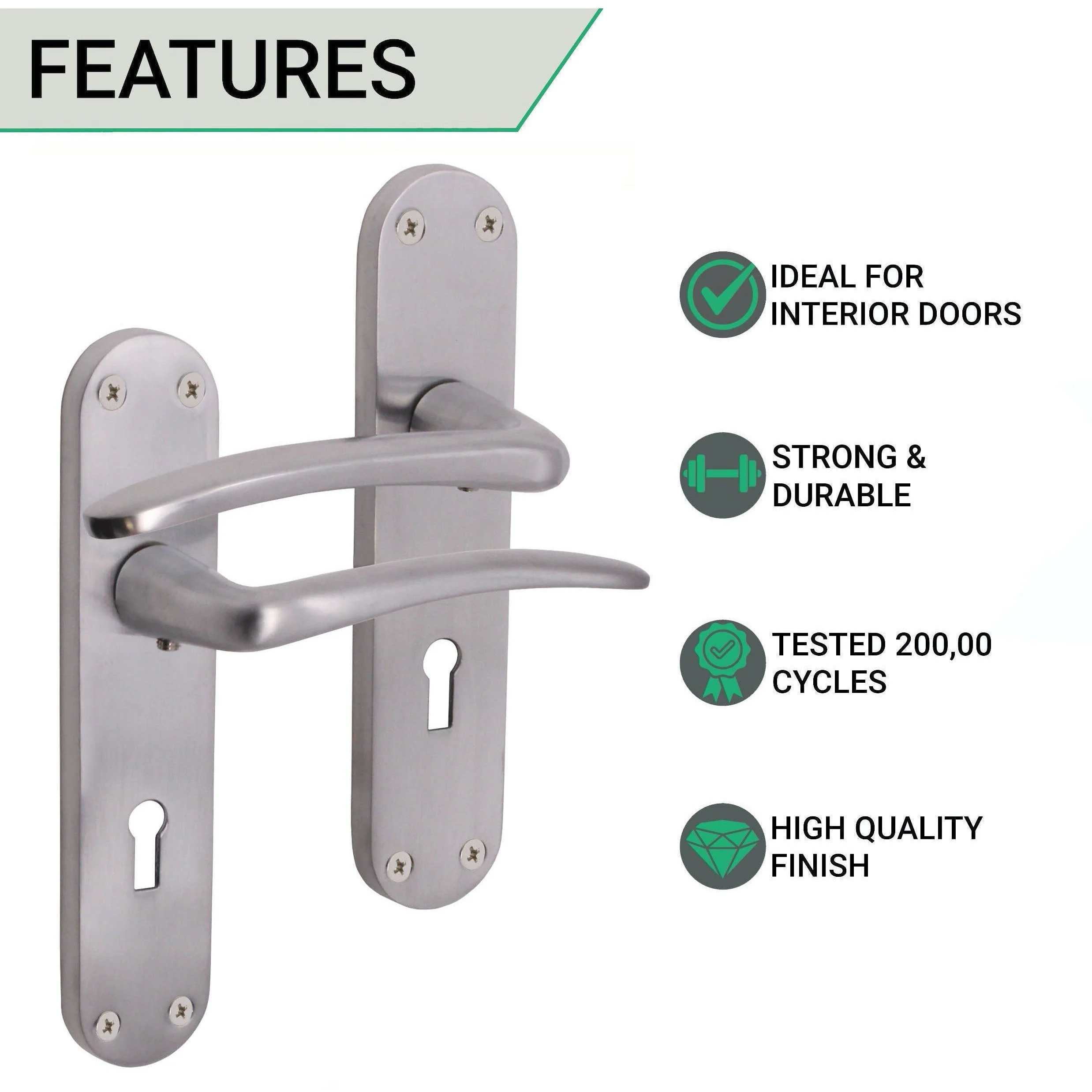 Satin Lever Door Handles on Backplate Lock Door Handles Zeno Design - 180mm - Satin Chrome - Image 2