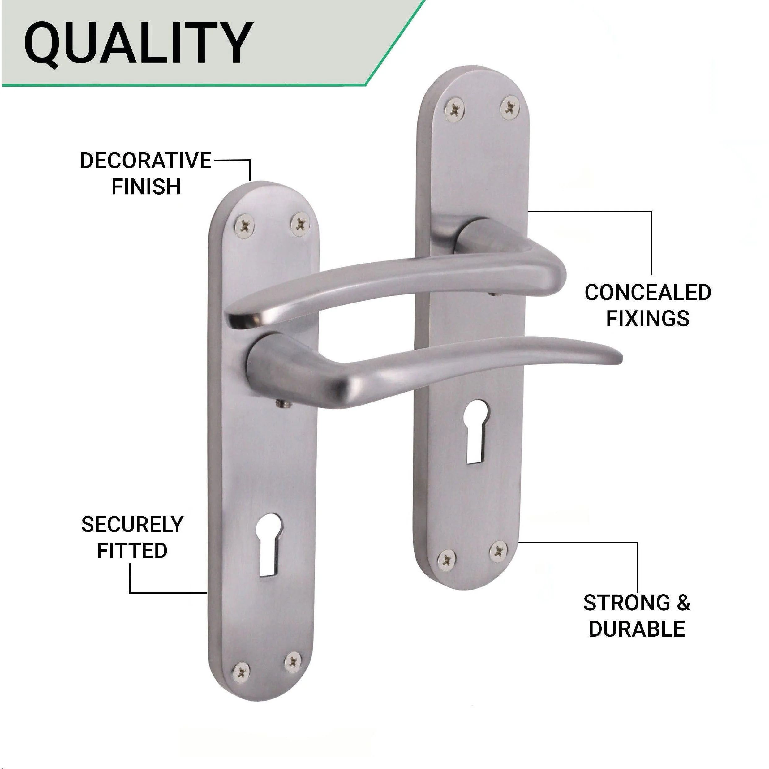 Satin Lever Door Handles on Backplate Lock Door Handles Zeno Design - 180mm - Satin Chrome - Image 4