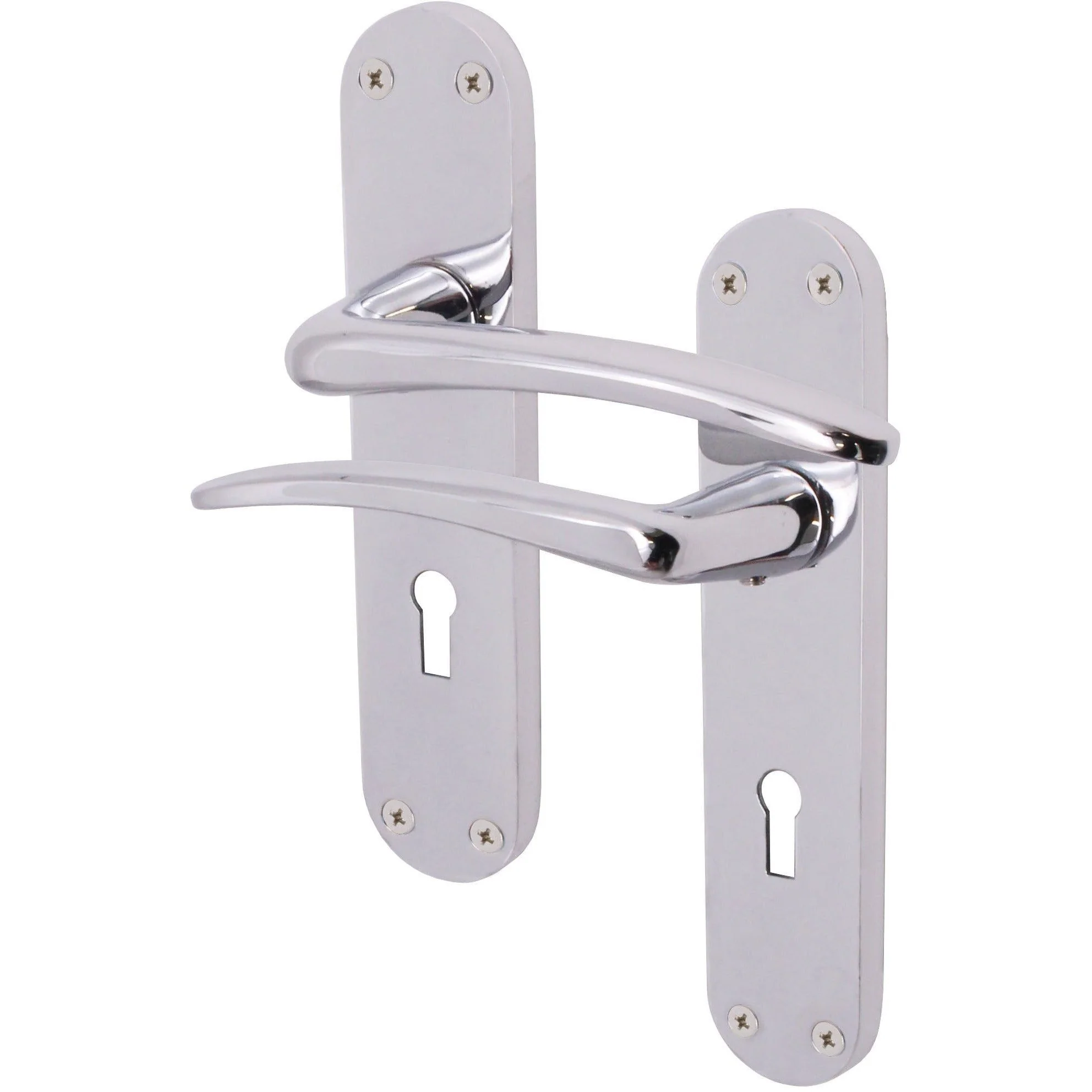 Chrome Lever Door Handles on Backplate Lock Door Handles Zeno Design - 180mm - Polished Chrome