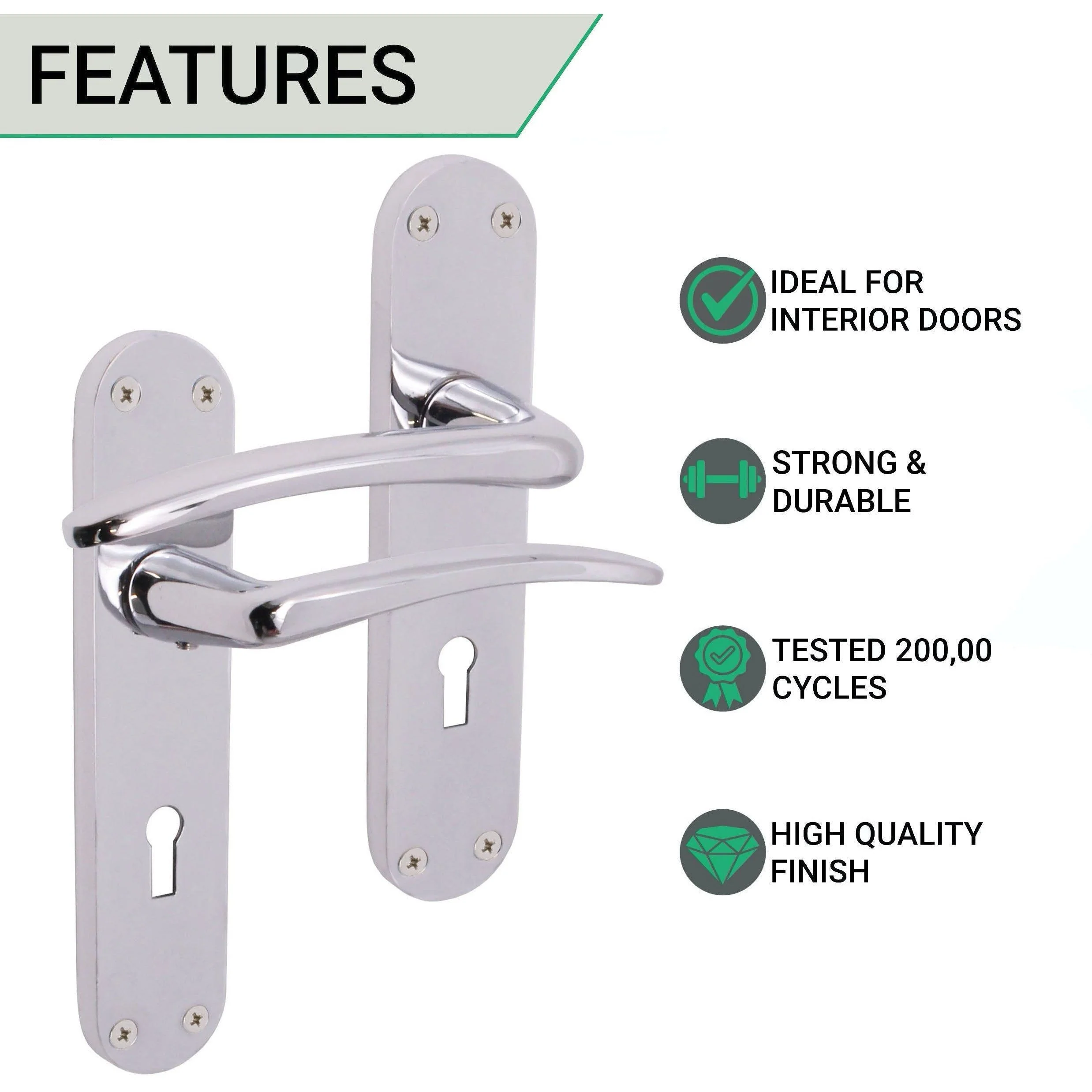 Chrome Lever Door Handles on Backplate Lock Door Handles Zeno Design - 180mm - Polished Chrome - Image 2
