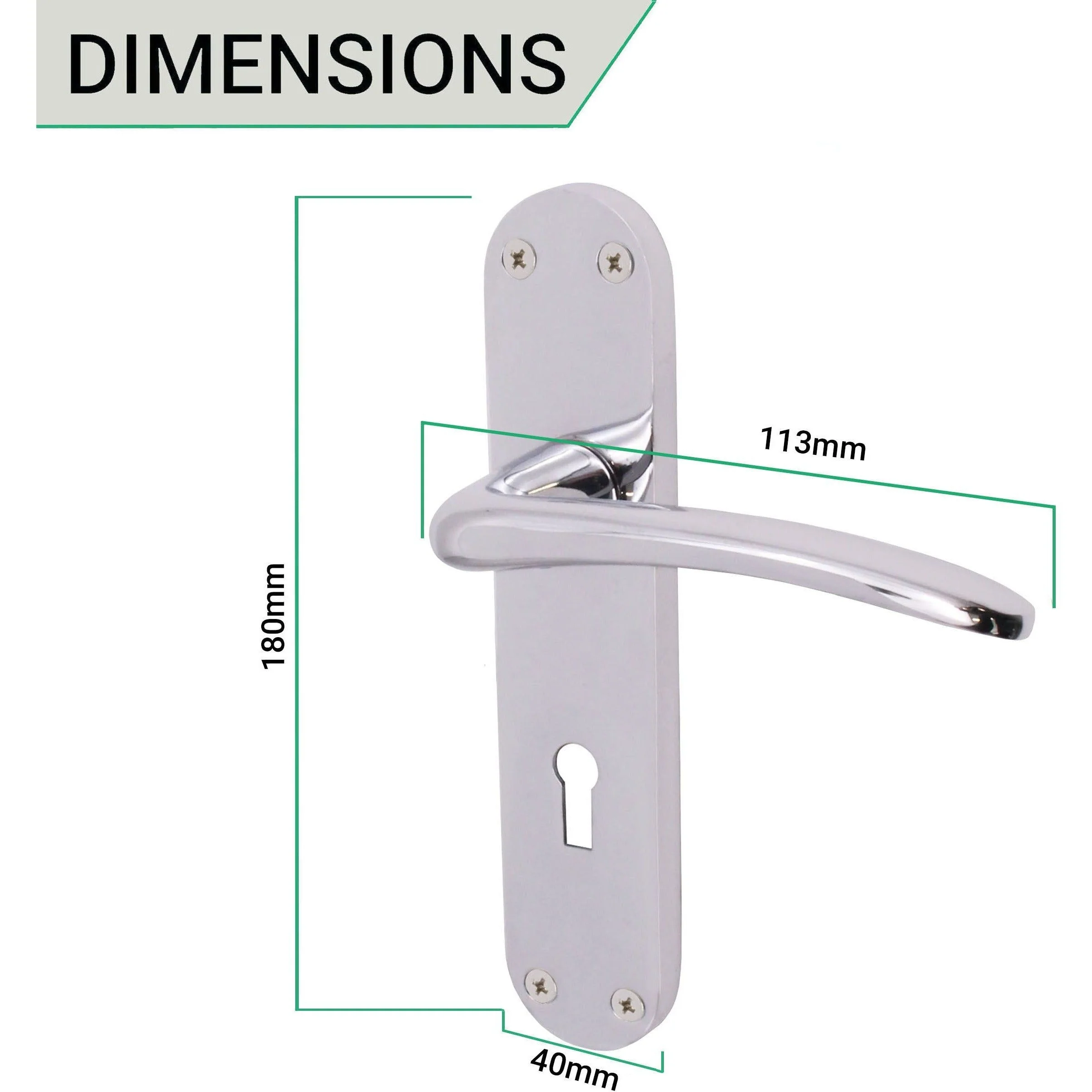 Chrome Lever Door Handles on Backplate Lock Door Handles Zeno Design - 180mm - Polished Chrome - Image 3