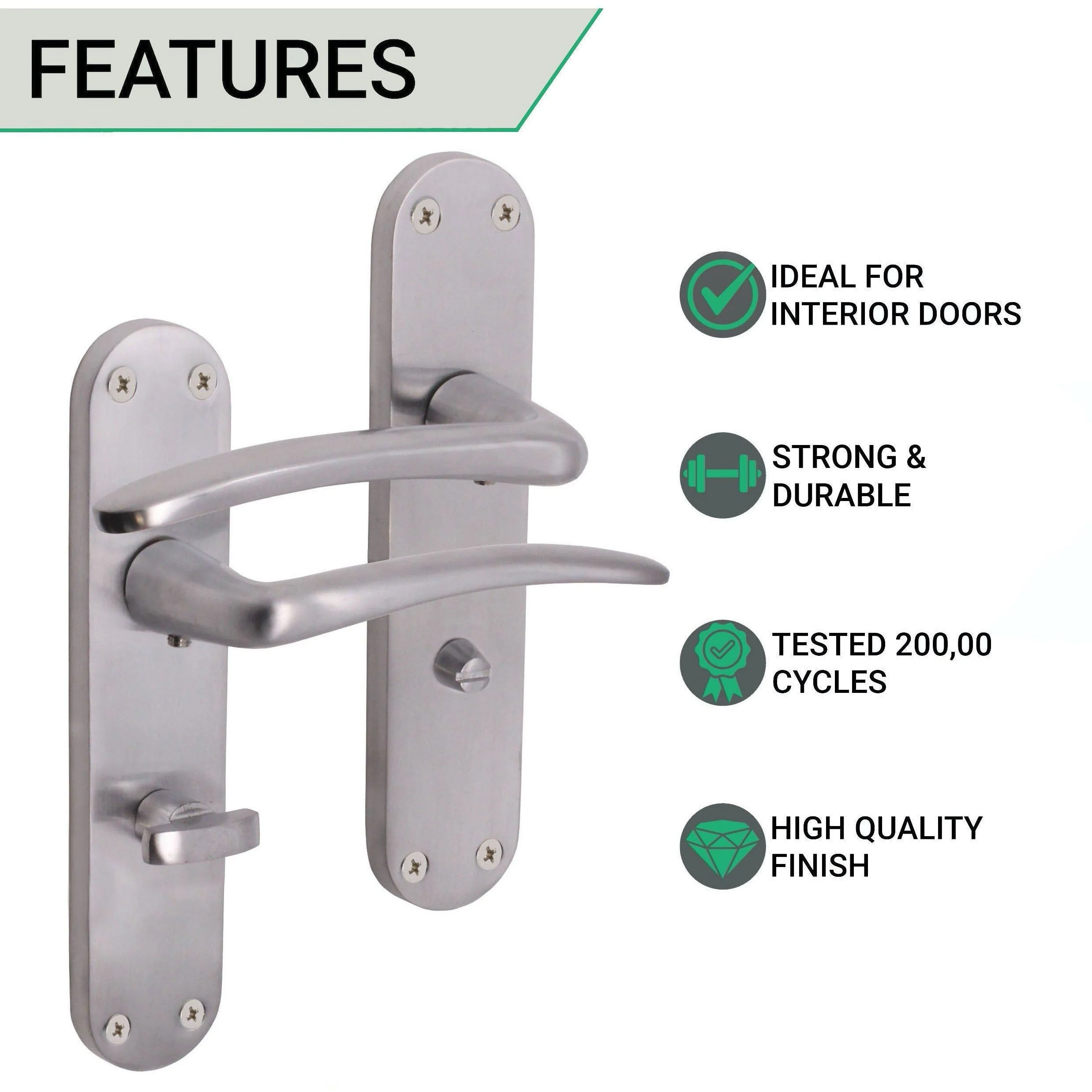 Satin Lever Door Handles on Backplate Bathroom Door Handles Zeno Design - 180mm - Satin Chrome - Image 2