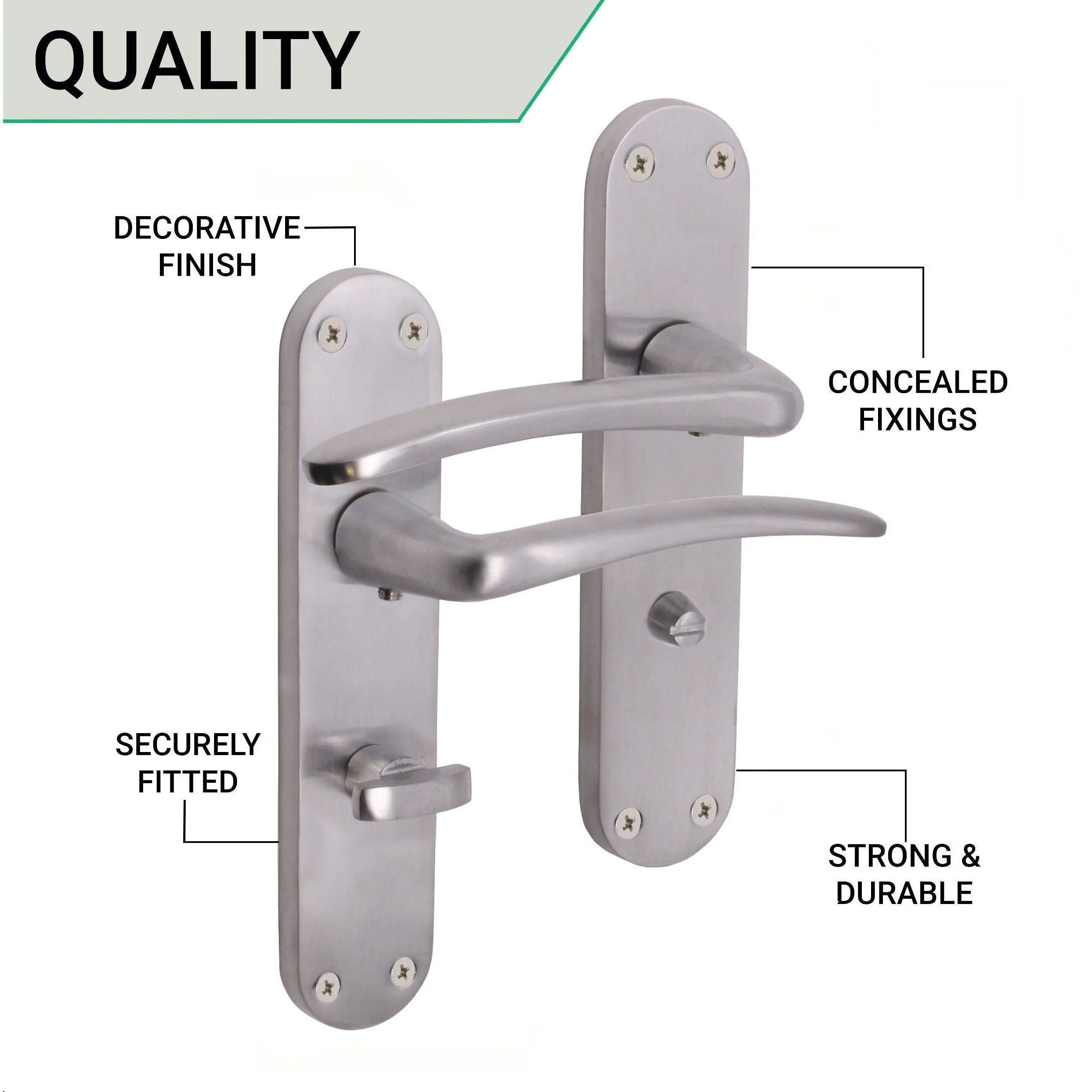 Satin Lever Door Handles on Backplate Bathroom Door Handles Zeno Design - 180mm - Satin Chrome - Image 4