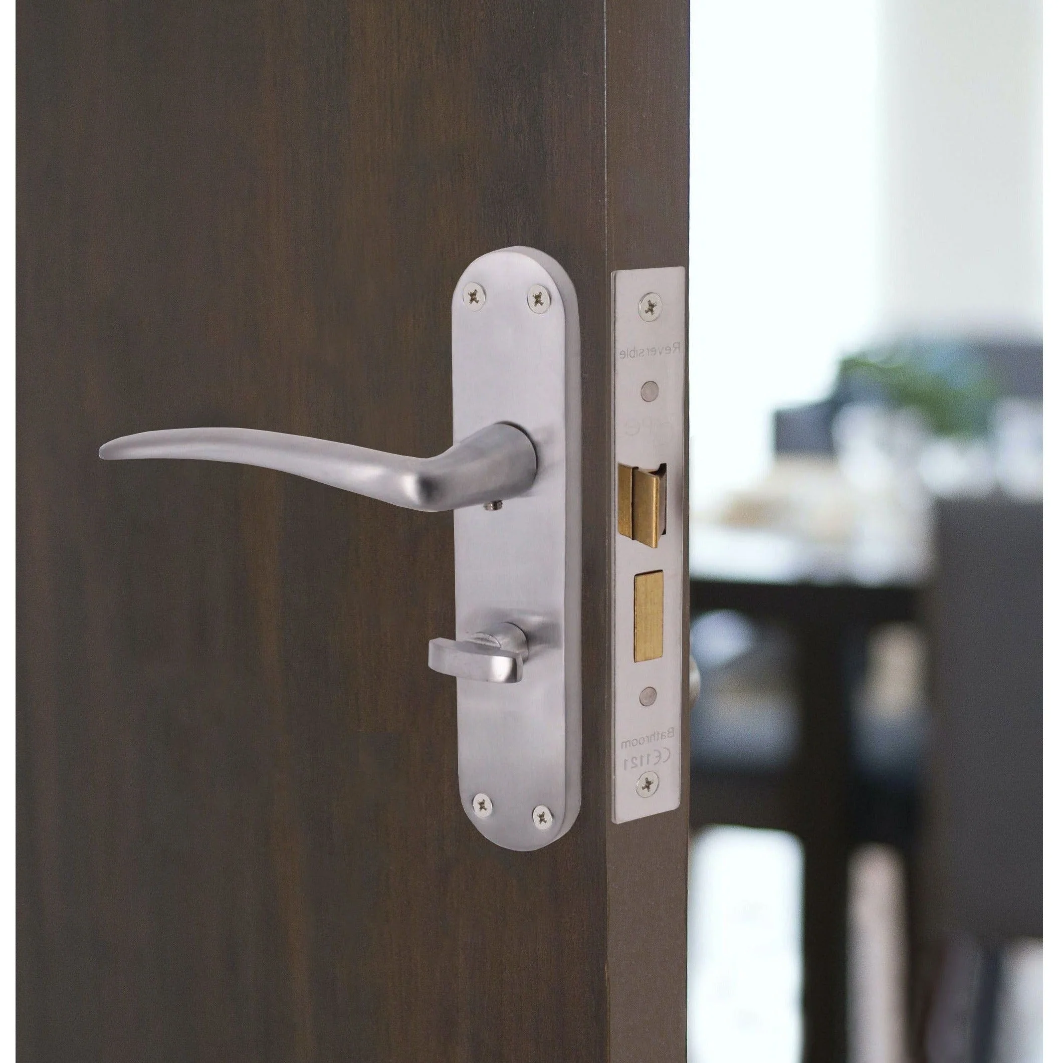 Satin Lever Door Handles on Backplate Bathroom Door Handles Zeno Design - 180mm - Satin Chrome - Image 5