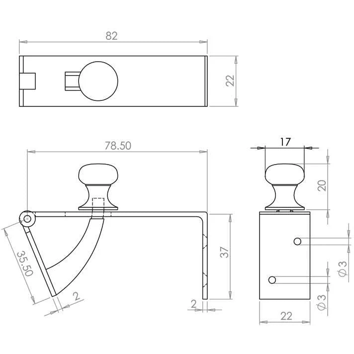 Counter Flap Catch - 76mm - Polished Brass - Image 2