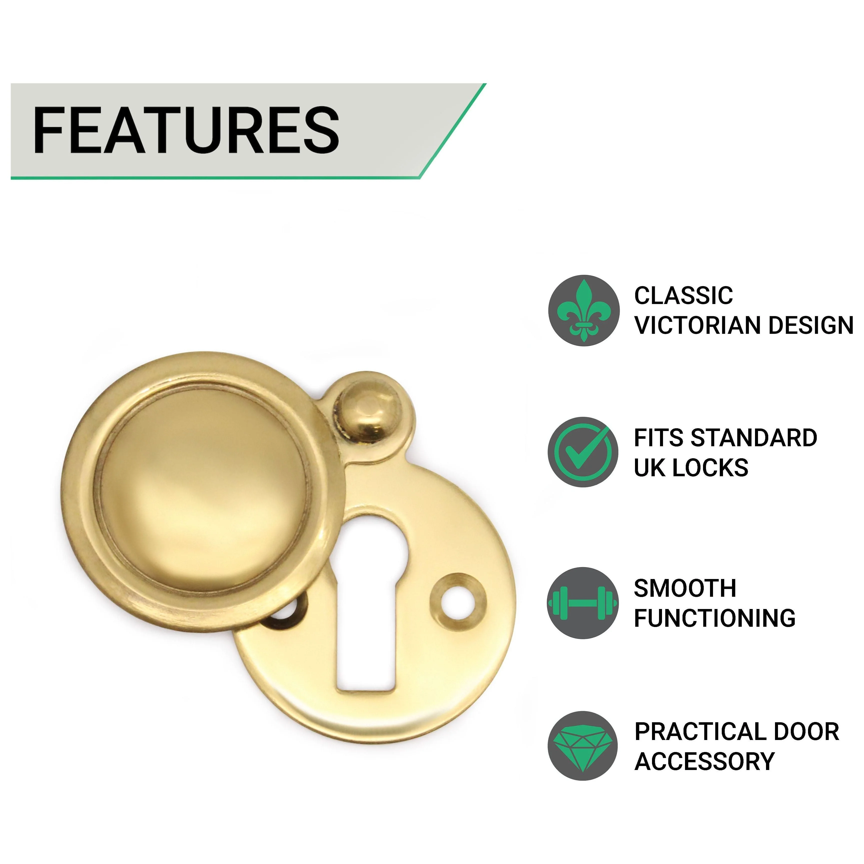 Victorian Keyhole Covered Escutcheon - 34mm - Polished Brass - Image 2