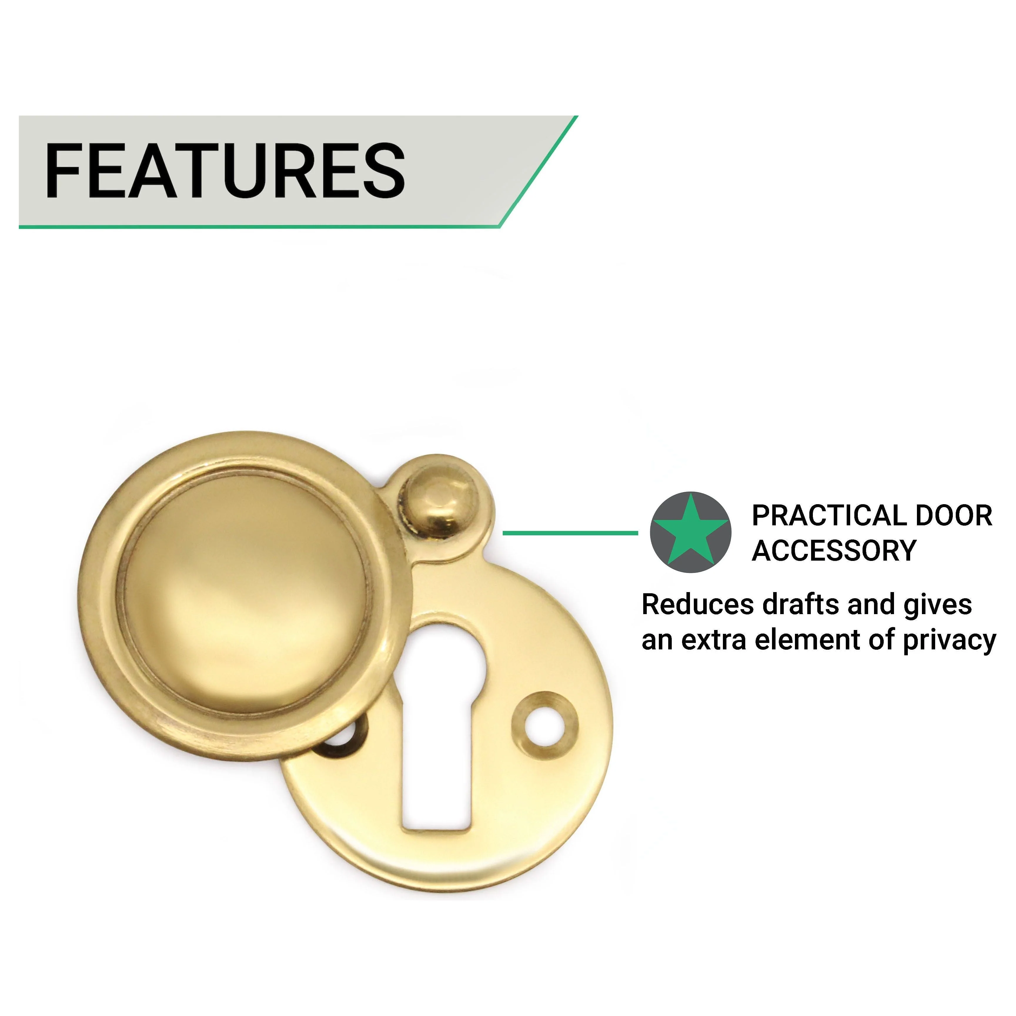 Victorian Keyhole Covered Escutcheon - 34mm - Polished Brass - Image 3