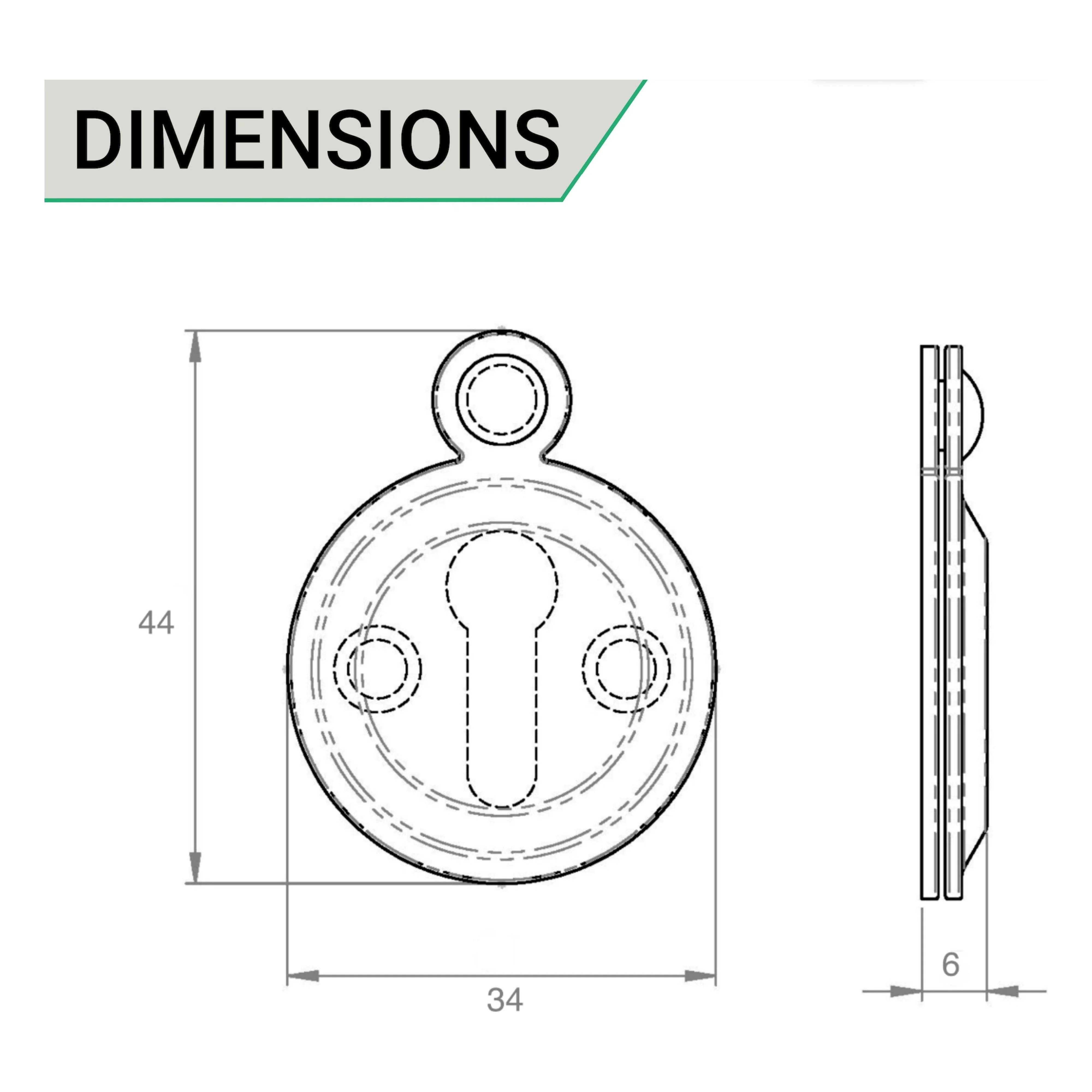 Victorian Keyhole Covered Escutcheon - 34mm - Polished Brass - Image 4
