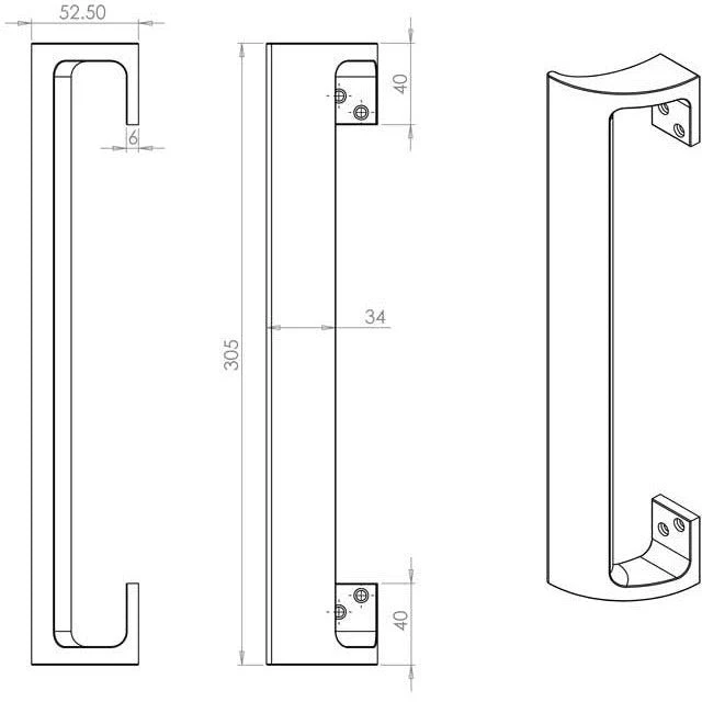 Cranked Pull Handle - 300mm - Satin Aluminium - Image 2