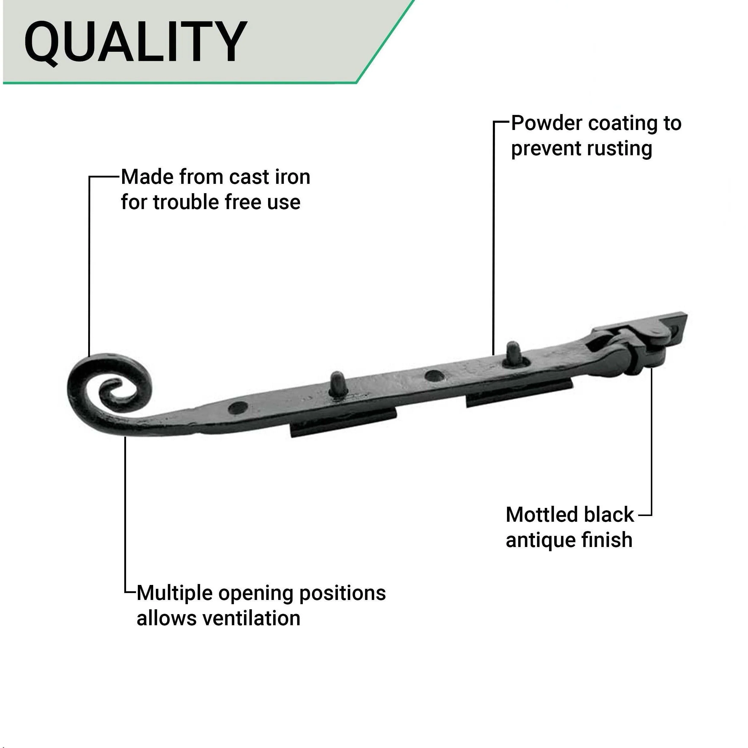Curly Tail Casement Stay - 200mm - Black Antique - Image 4