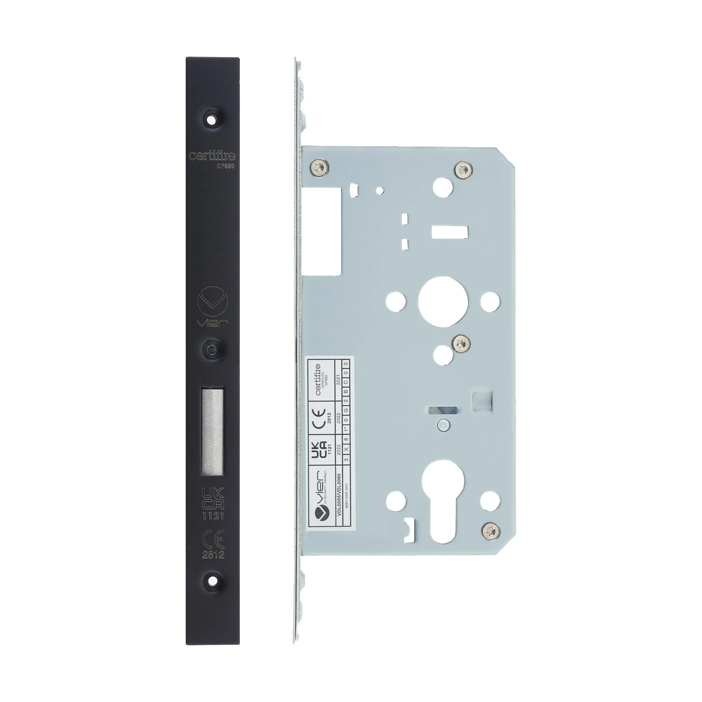 Fire Rated DIN Deadlock Lock - 60mm Backset / 90mm Case / 72mm Centres - Matt Black - Image 3