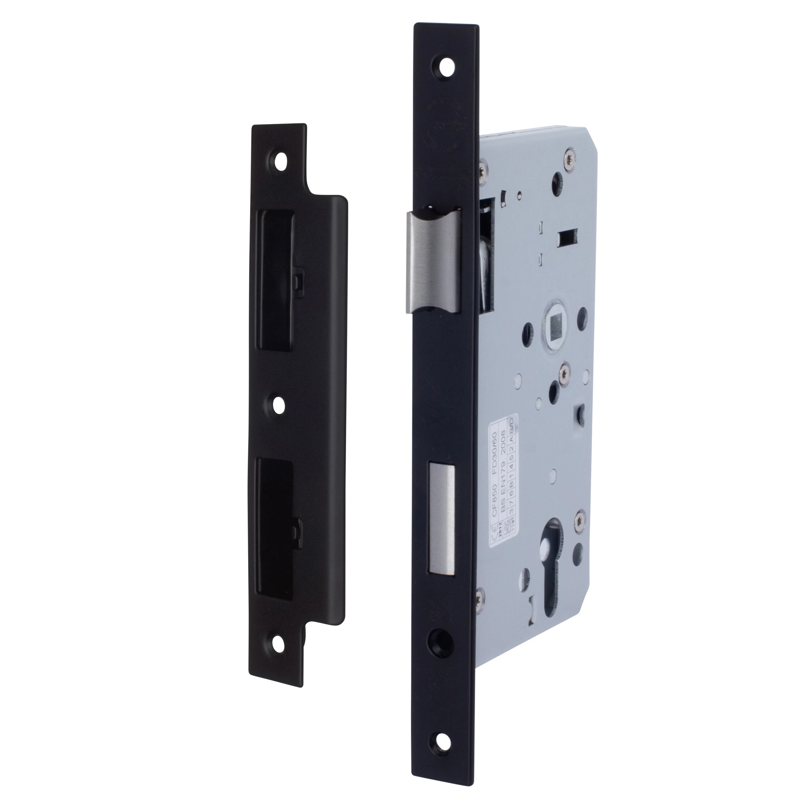 DIN Euro Profile Escape Sashlock Case - Square Forend - 60mm Backset / 90mm Case - Matt Black