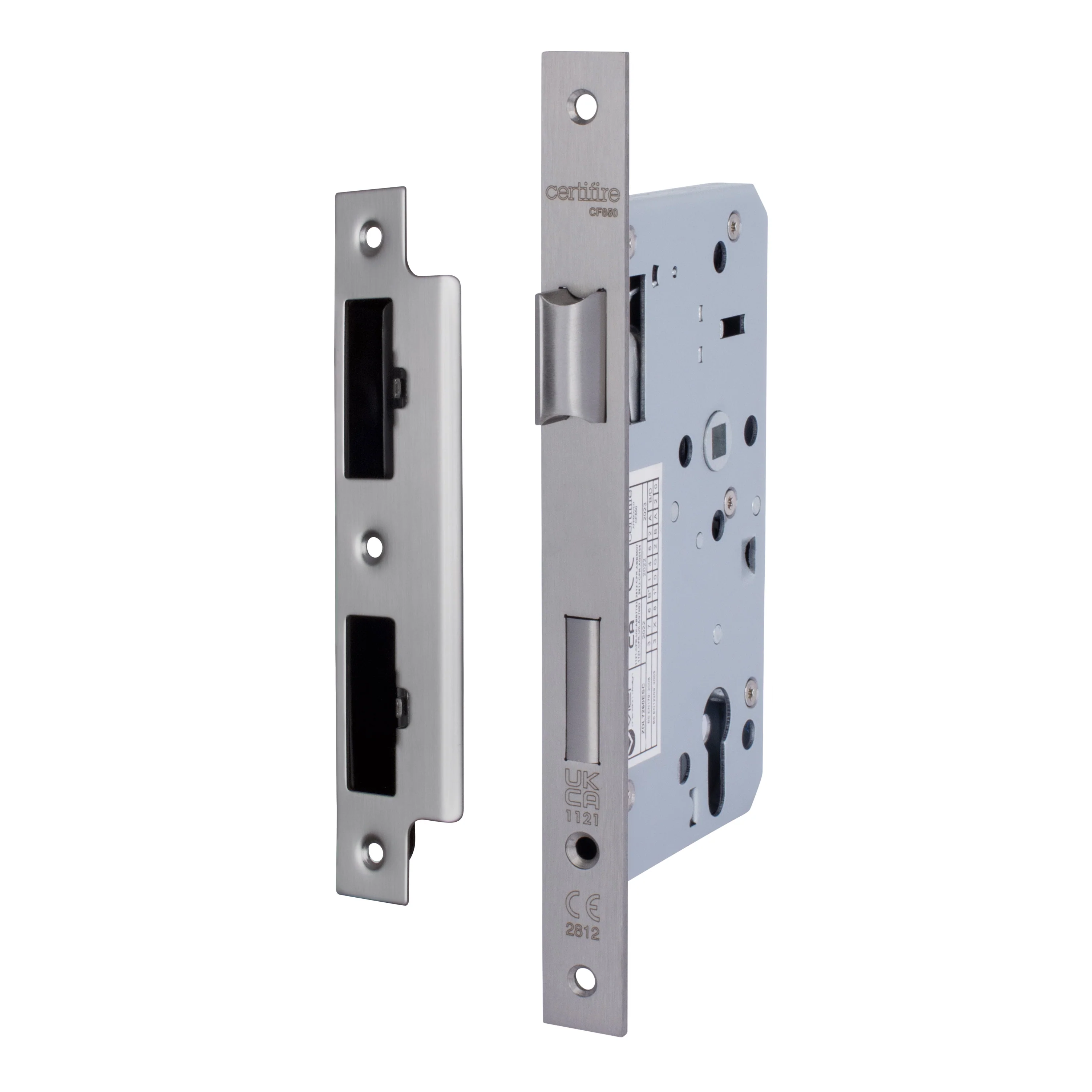 DIN Euro Profile Escape Sashlock Case - Square Forend - 60mm Backset / 90mm Case - Satin Stainless Steel