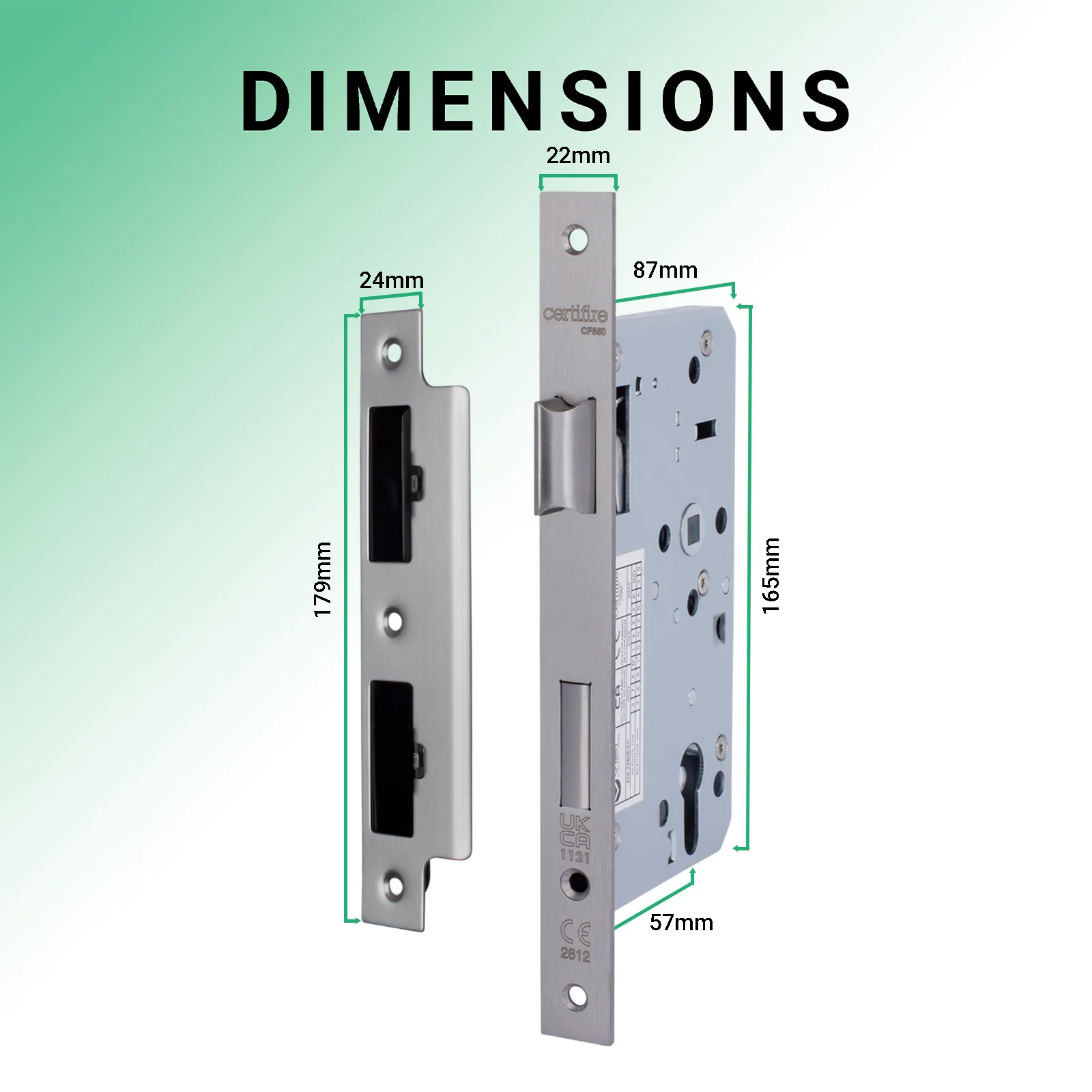 DIN Euro Profile Escape Sashlock Case - Square Forend - 60mm Backset / 90mm Case - Satin Stainless Steel - Image 4