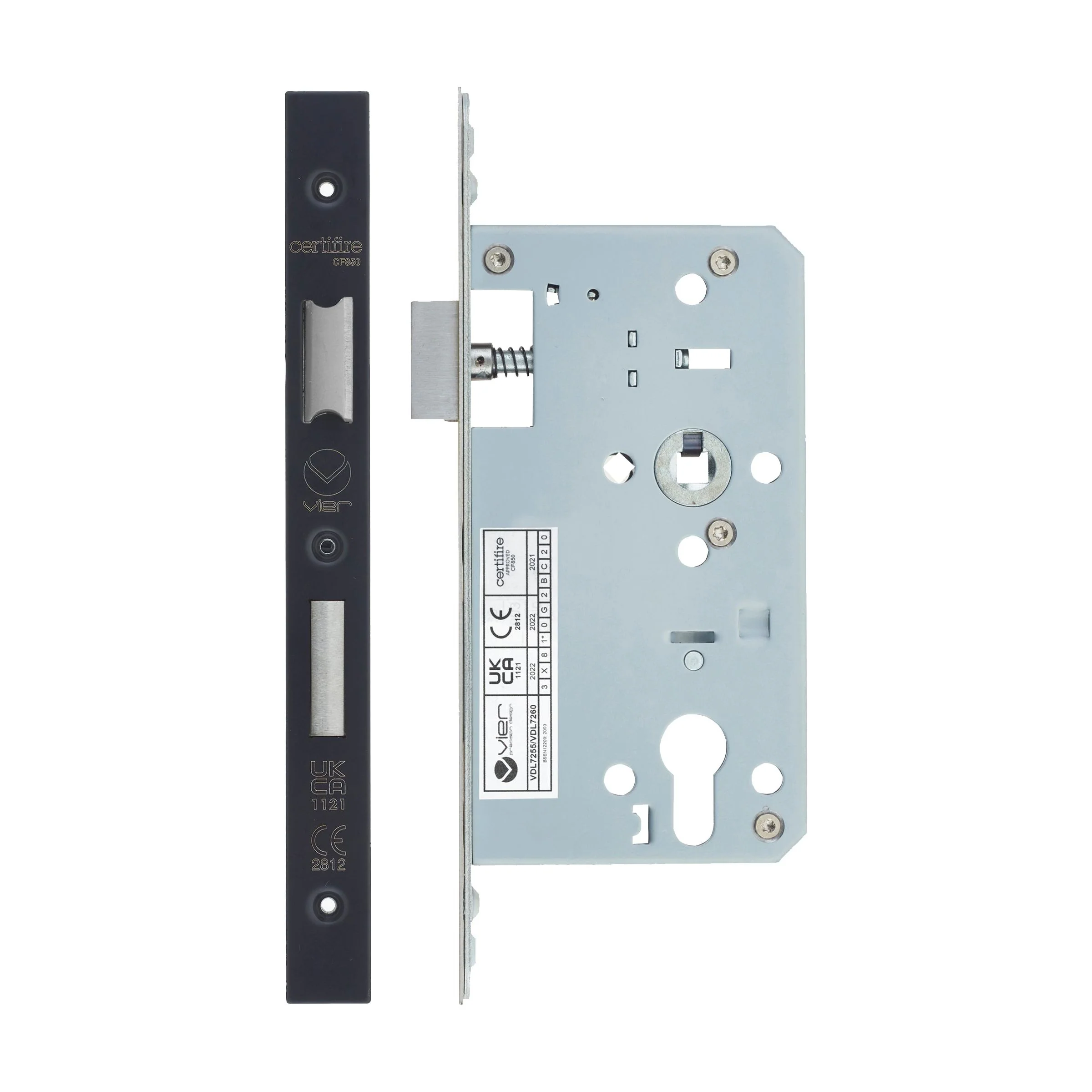 Fire Rated DIN Sashlock - 60mm Backset / 90mm Case / 72mm Centres - Matt Black - Image 2