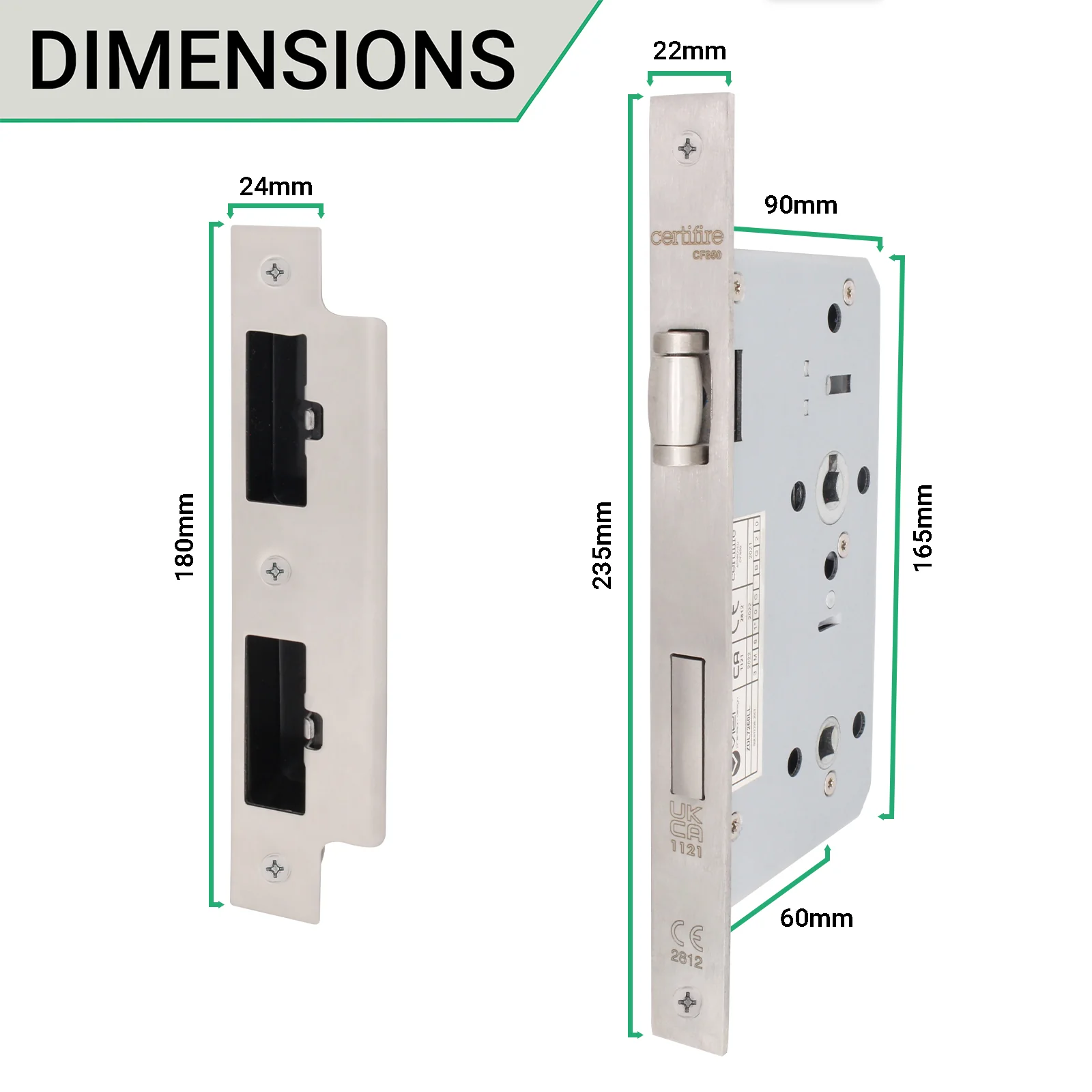 DIN Lift to Lock - 72mm Centres 60mm Backset - Satin Stainless Steel - Image 4