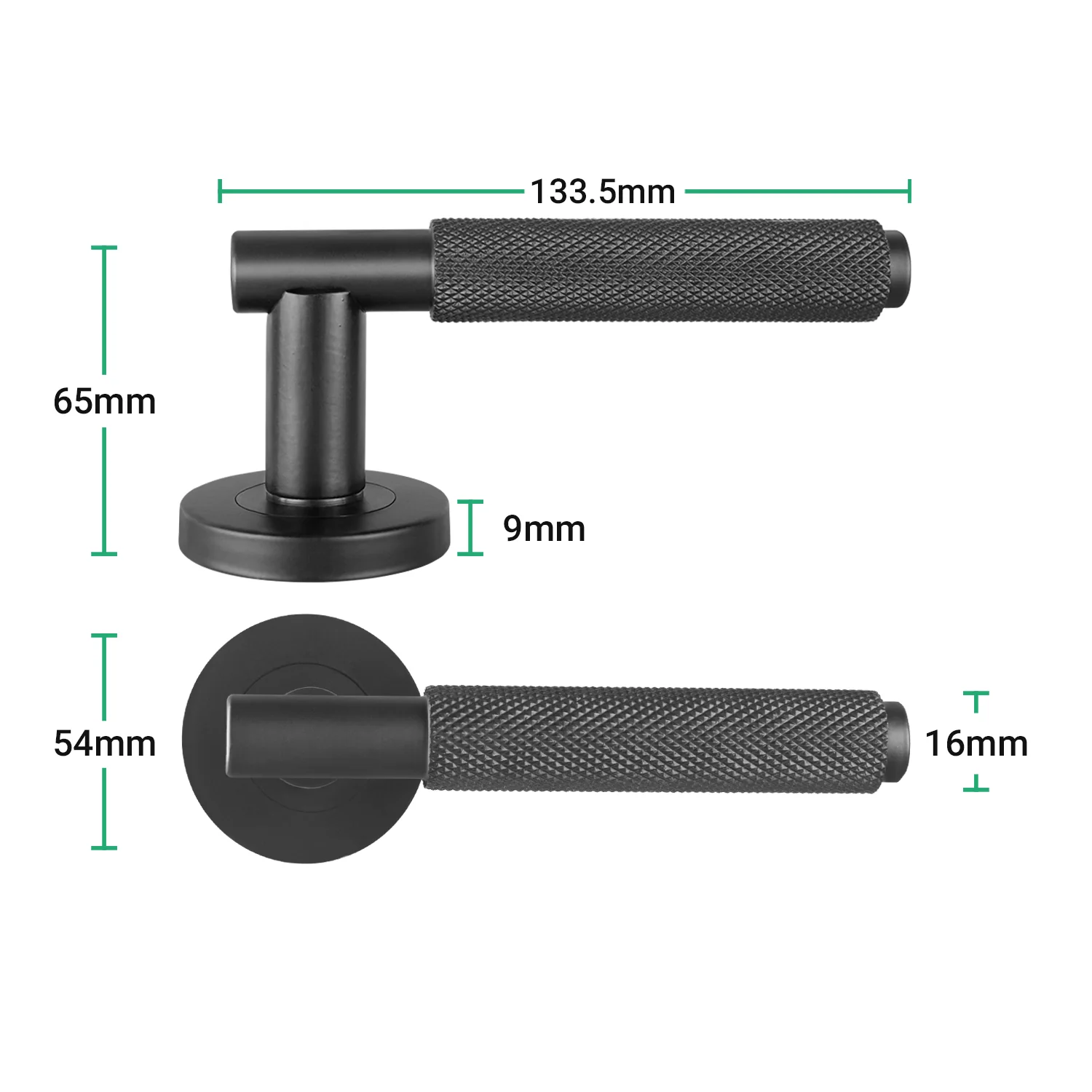 Dinis Matt Black Lever on Rose Door Handle Kit - 80mm Euro Sashlock and Thumbturn Cylinder - Keyed Alike - Image 2