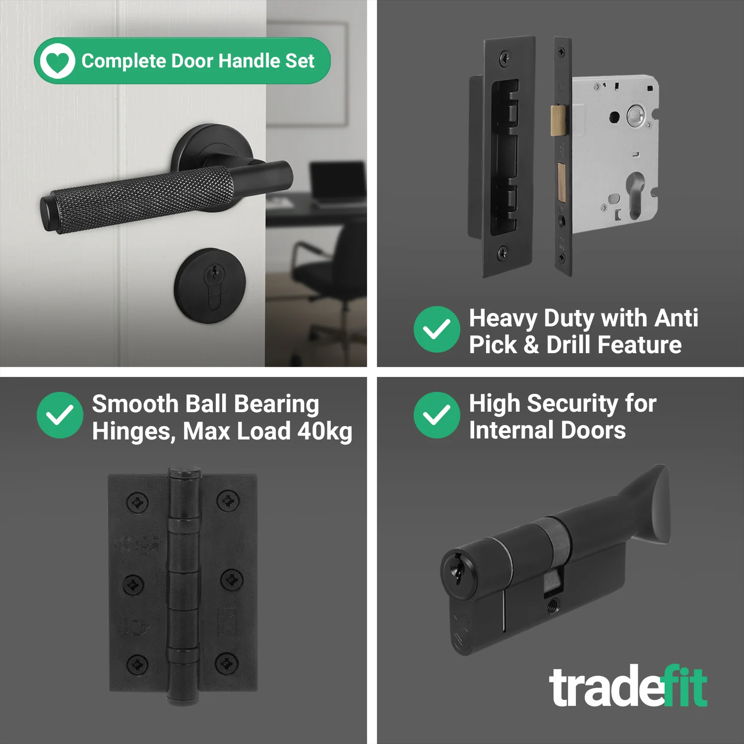 Dinis Matt Black Lever on Rose Door Handle Kit - 80mm Euro Sashlock and Thumbturn Cylinder - Keyed Alike - Image 5