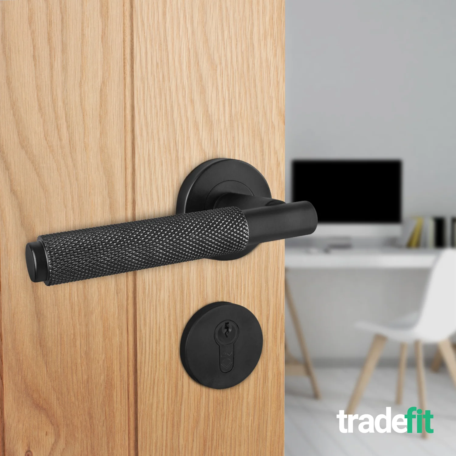 Dinis Matt Black Lever on Rose Door Handle Kit - 80mm Euro Sashlock and Thumbturn Cylinder - Keyed Alike - Image 6