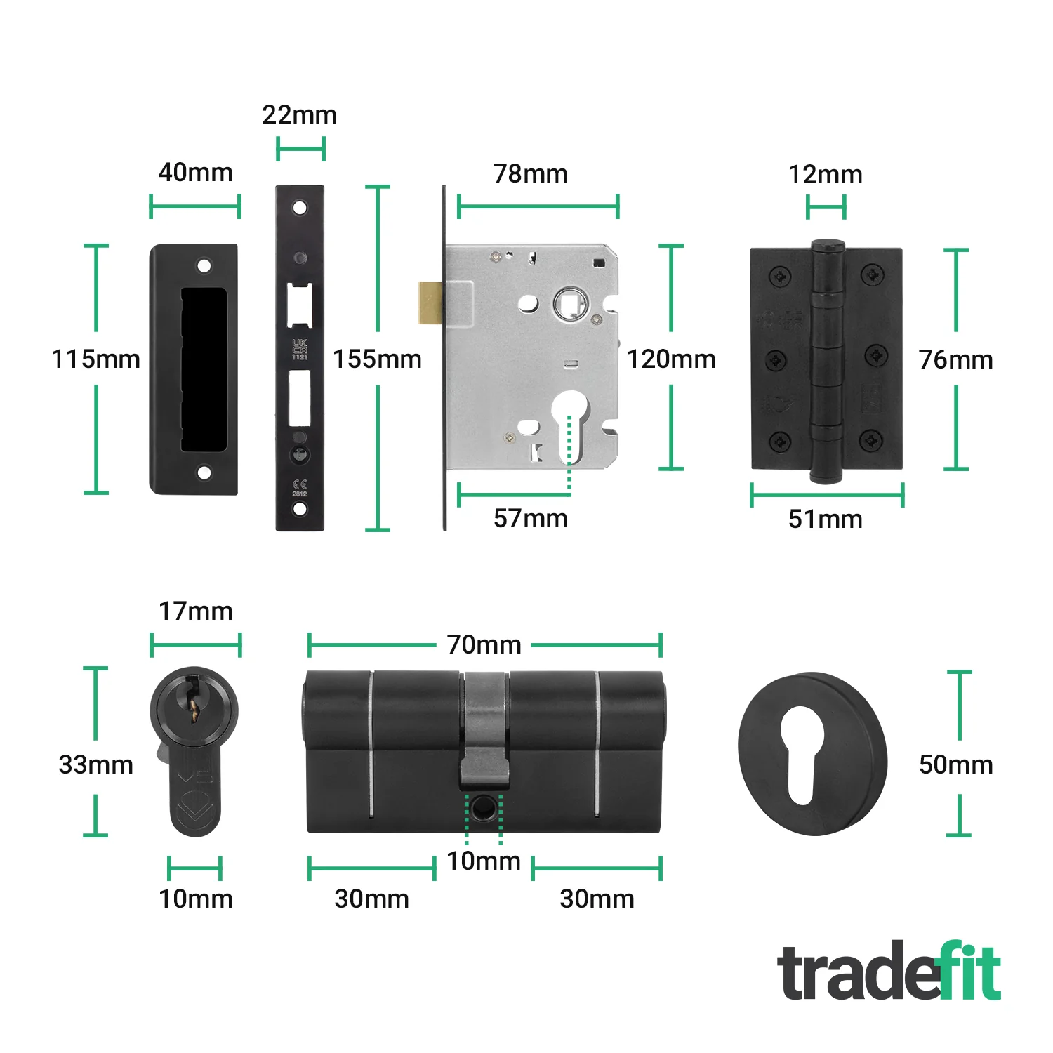 Dinis Matt Black Lever on Rose Door Handle Kit - 80mm Euro Sashlock and Thumbturn Cylinder - Keyed to Differ - Image 3