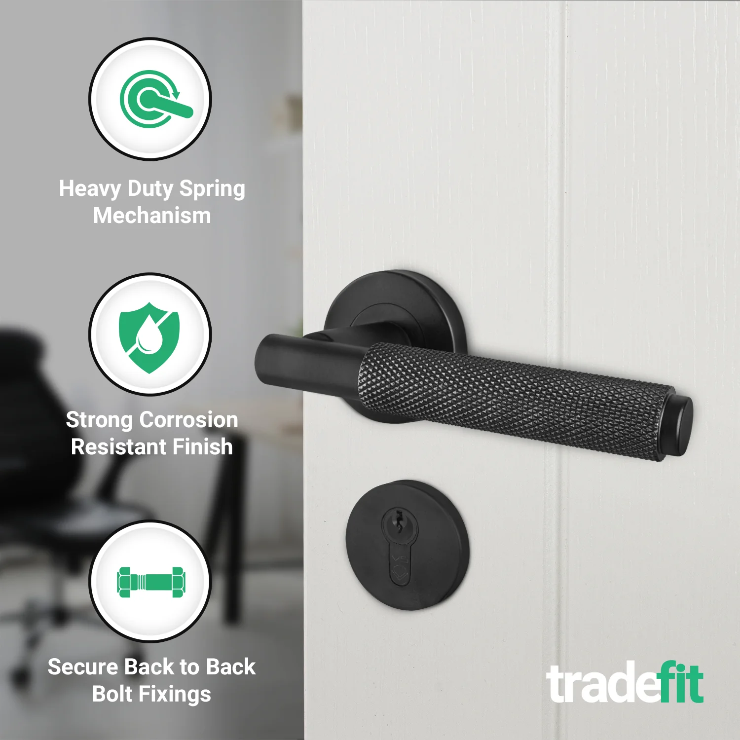 Dinis Matt Black Lever on Rose Door Handle Kit - 80mm Euro Sashlock and Thumbturn Cylinder - Keyed to Differ - Image 4