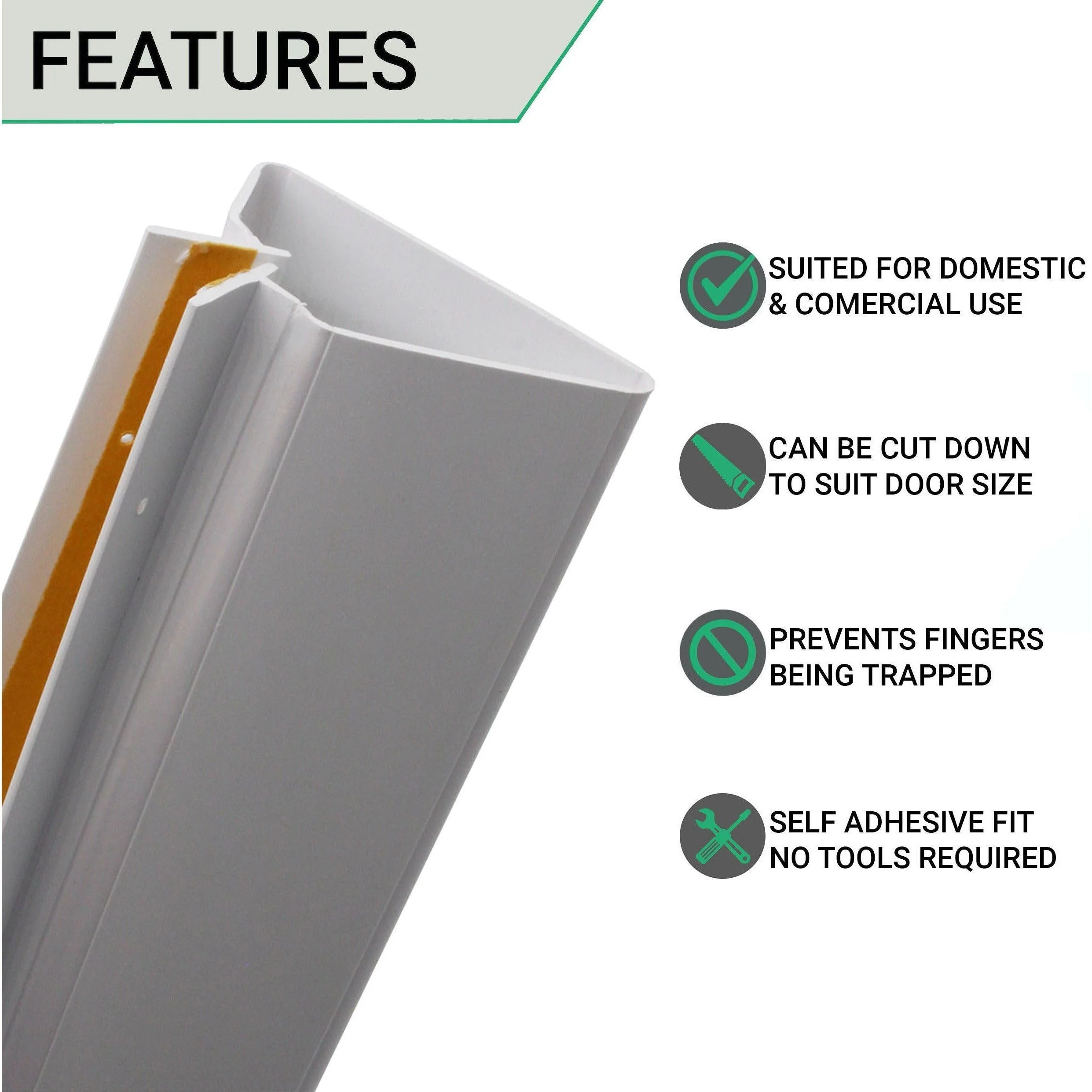 Door Finger Guard Protector - Front Side - 1950mm - White - Image 3