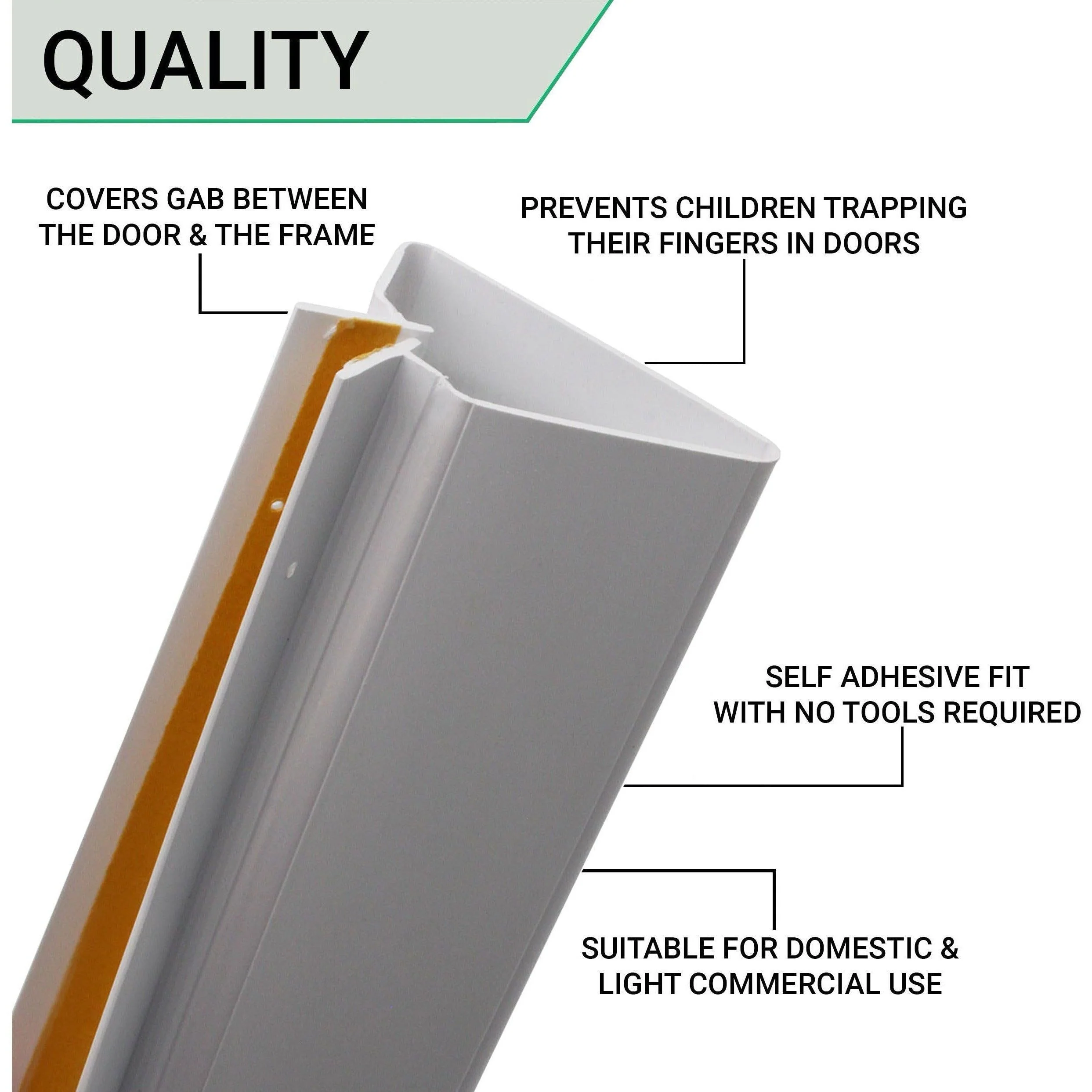 Door Finger Guard Protector - Front Side - 1950mm - White - Image 4