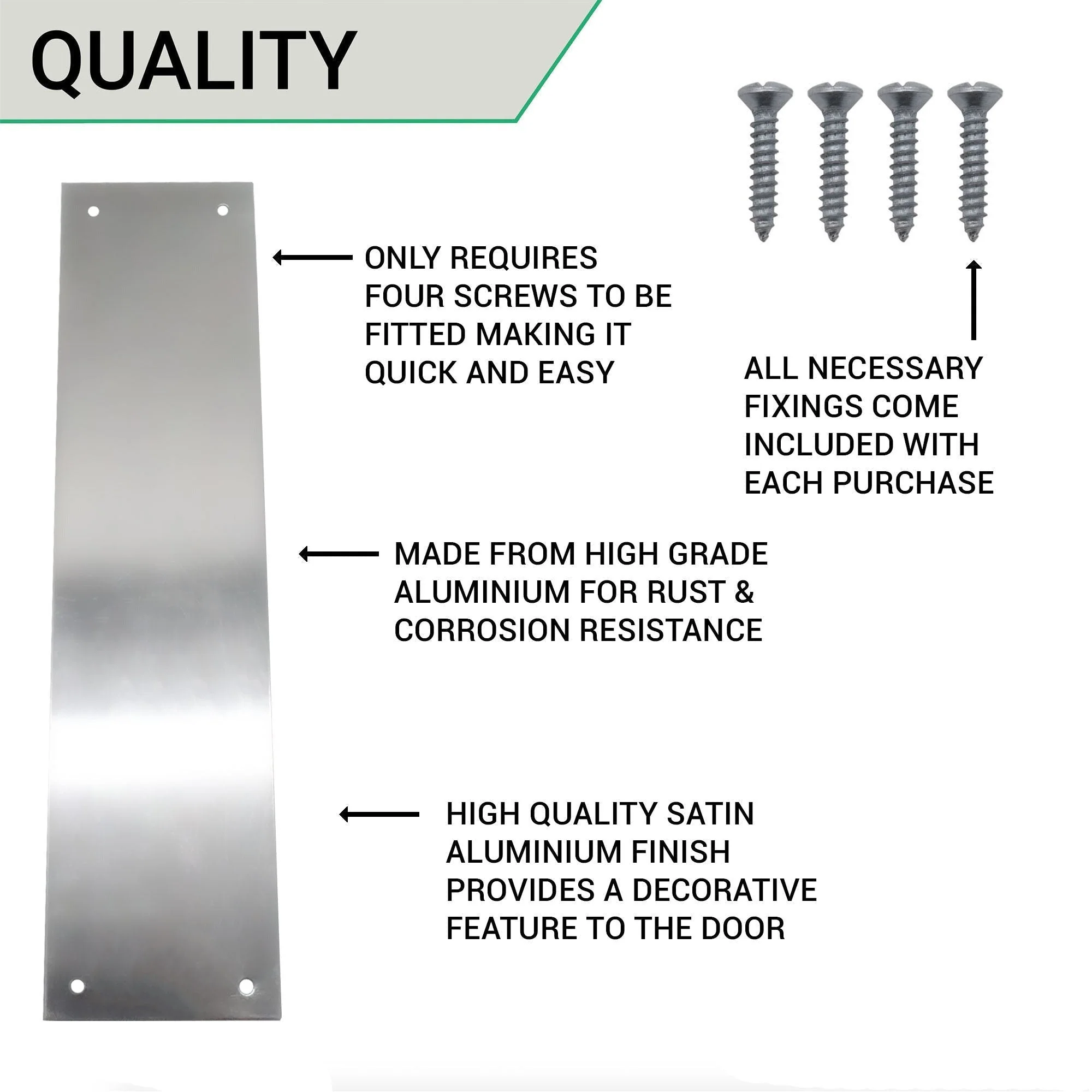 Door Finger Push Plate - 305x76mm - Satin Aluminium - Image 4