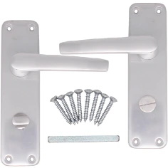 Aluminium Lever Door Handle Bathroom Set - 153 x 40mm - Satin Aluminium